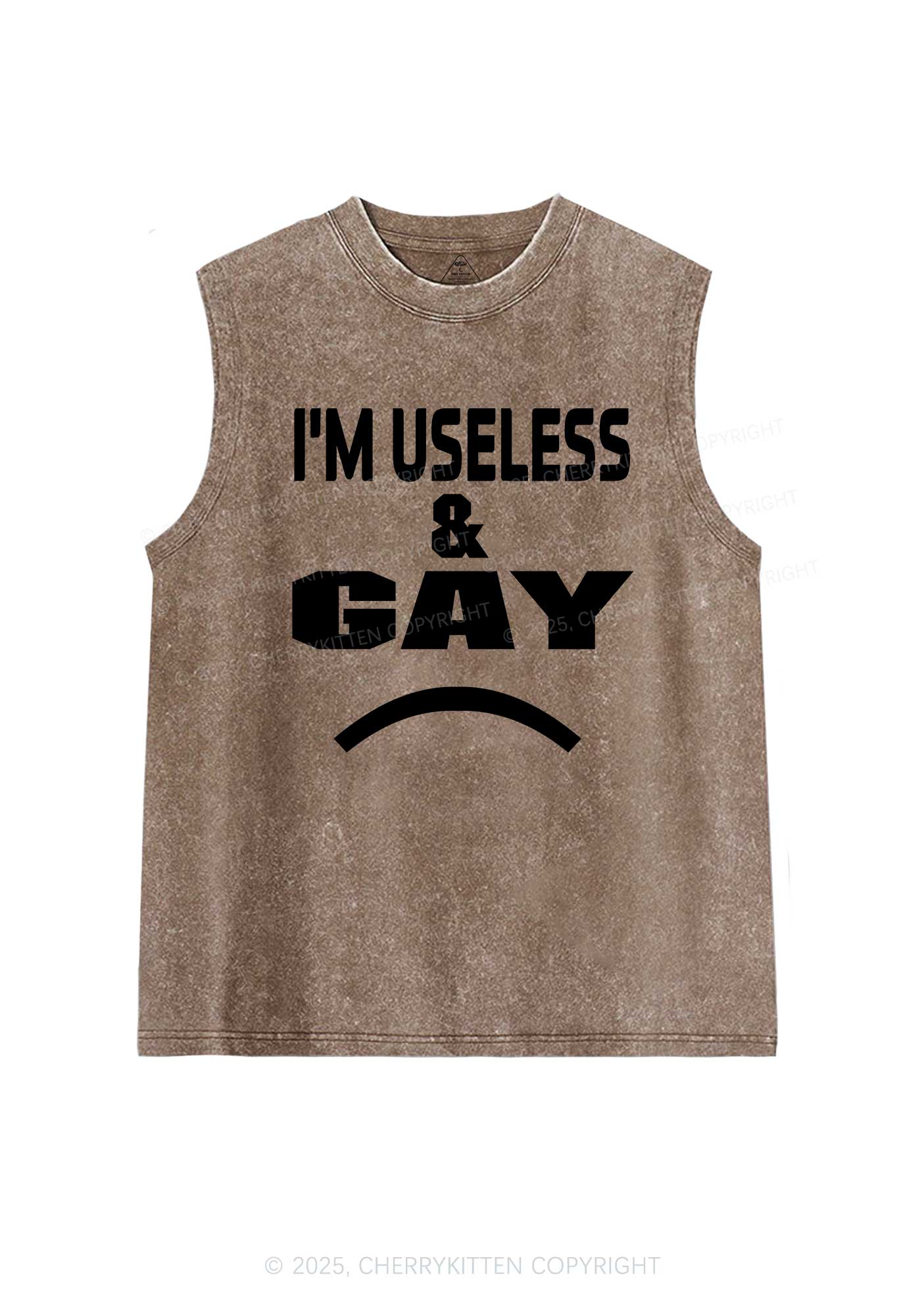 Useless Gay Pride Y2K Washed Muscle Tank Cherrykitten