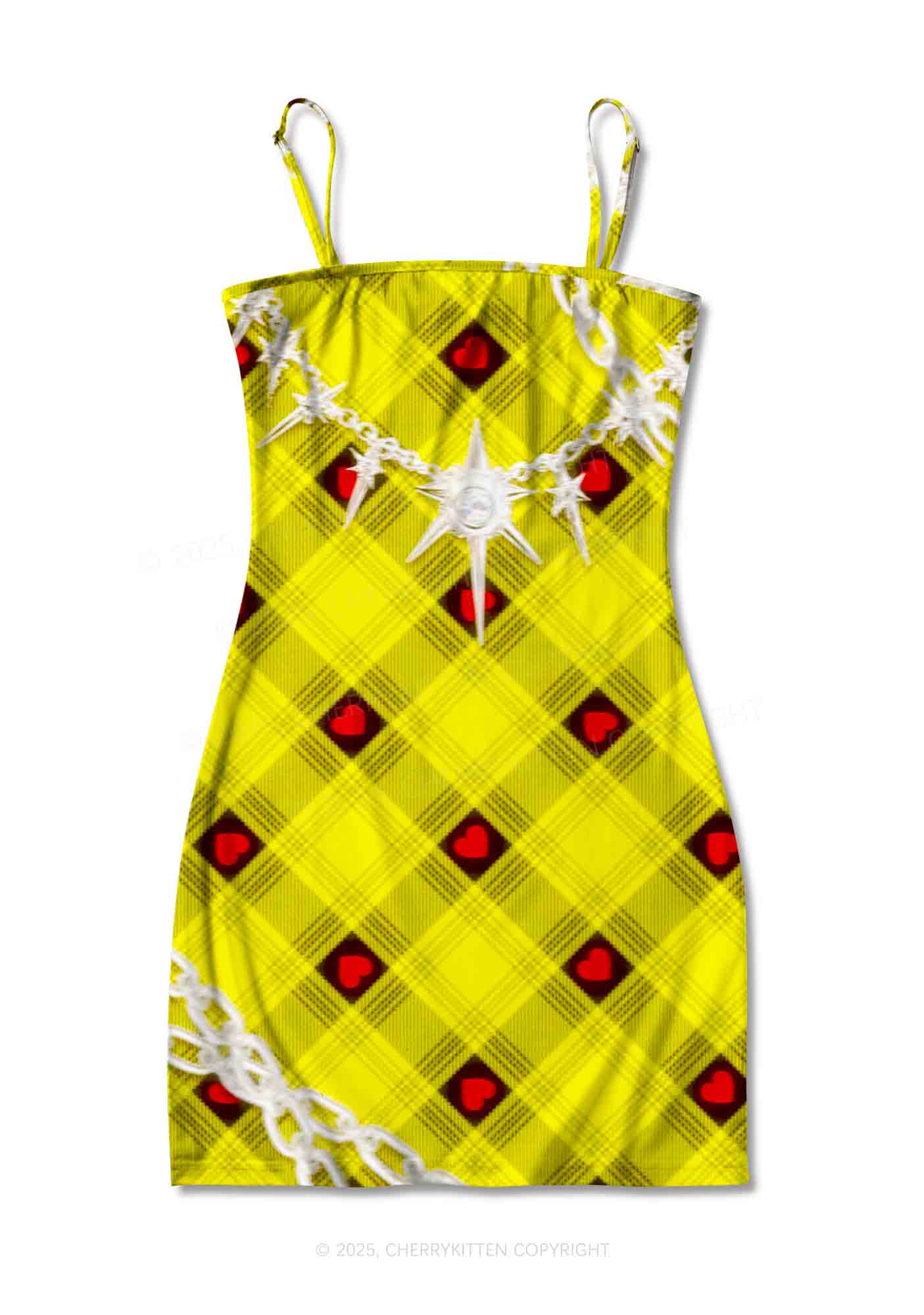 Star Chain and Hearts Y2K Print Slip Dress Cherrykitten