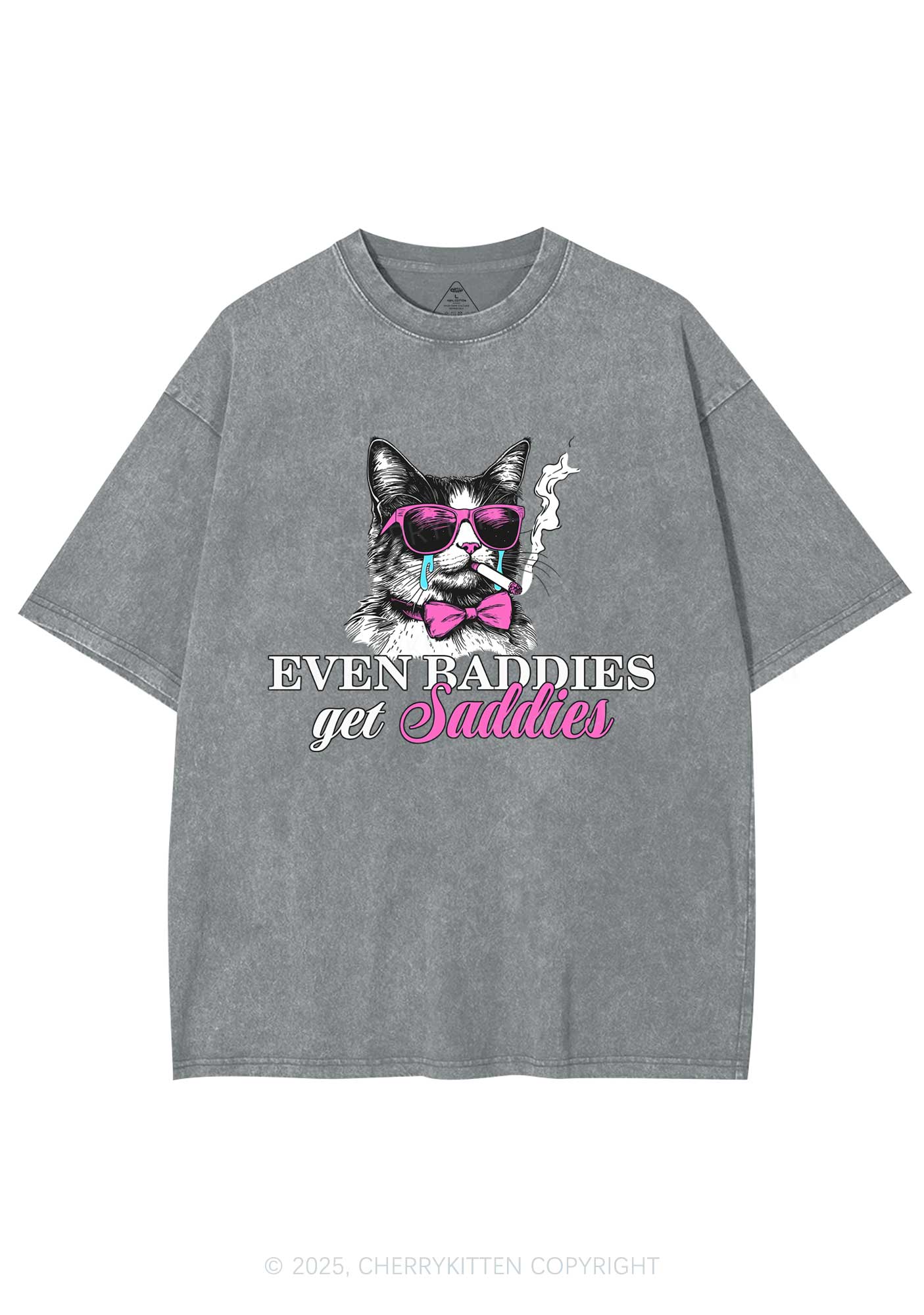 Baddies Cat Get Saddies Y2K Shirts Washed Tee Cherrykitten