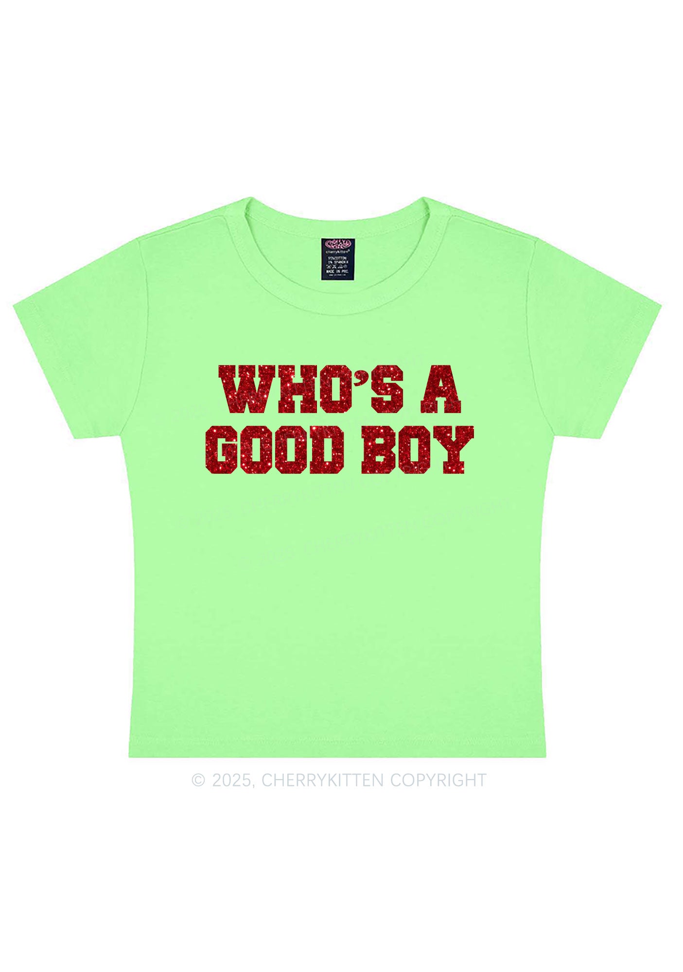 Glitter Whos A Good Boy Y2K Baby Tee Cherrykitten