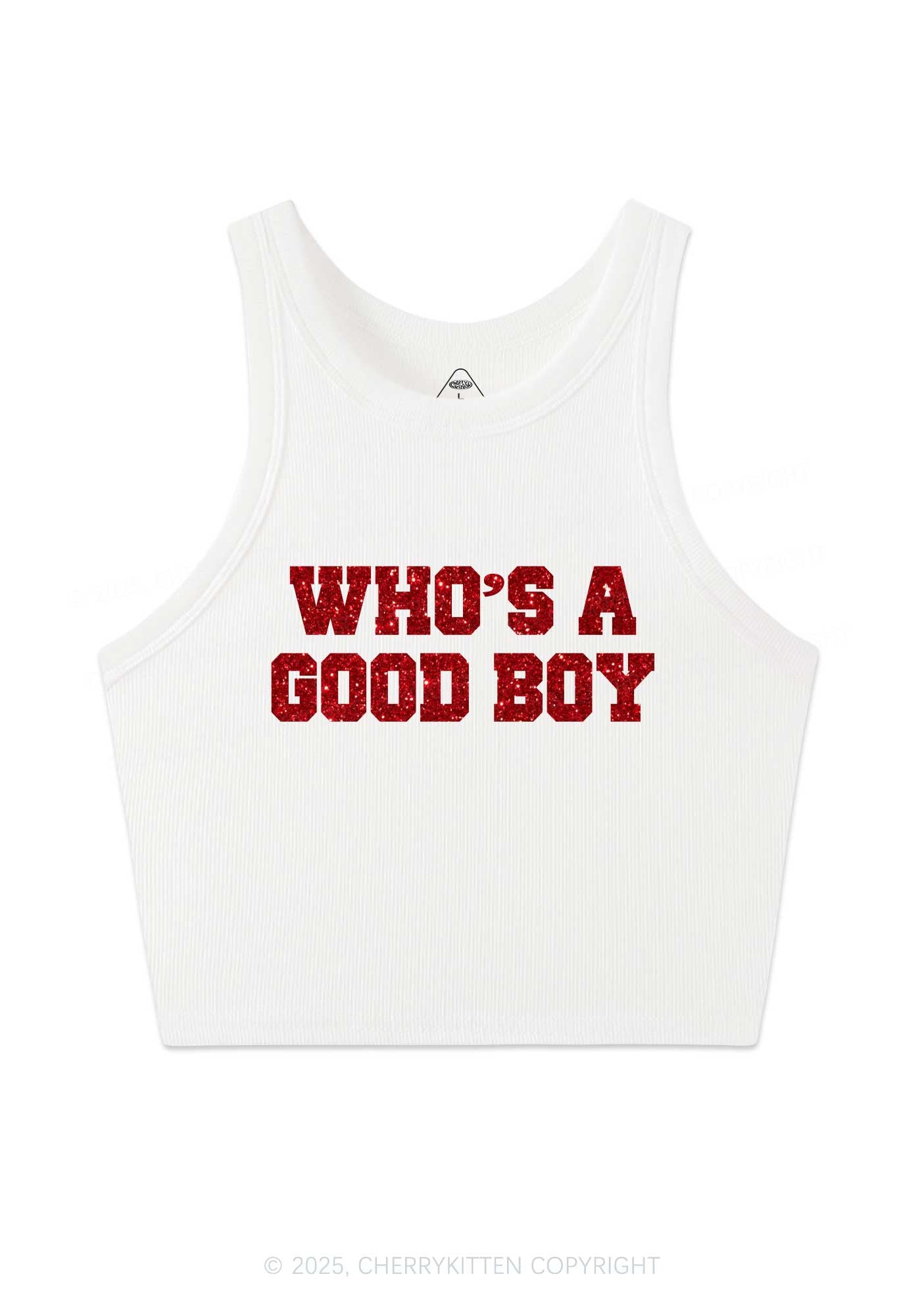 Glitter Whos A Good Boy Y2K Crop Tank Top Cherrykitten