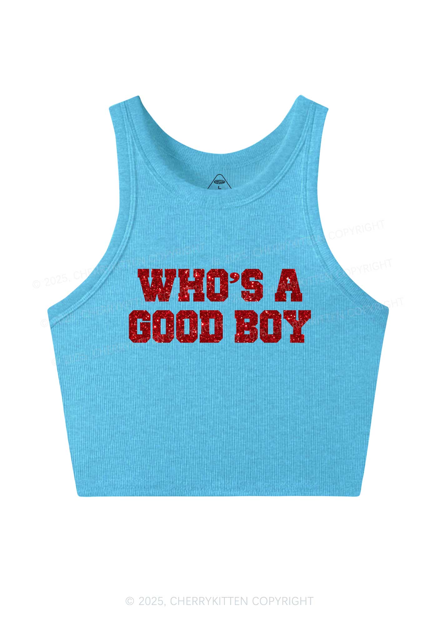 Glitter Whos A Good Boy Y2K Crop Tank Top Cherrykitten