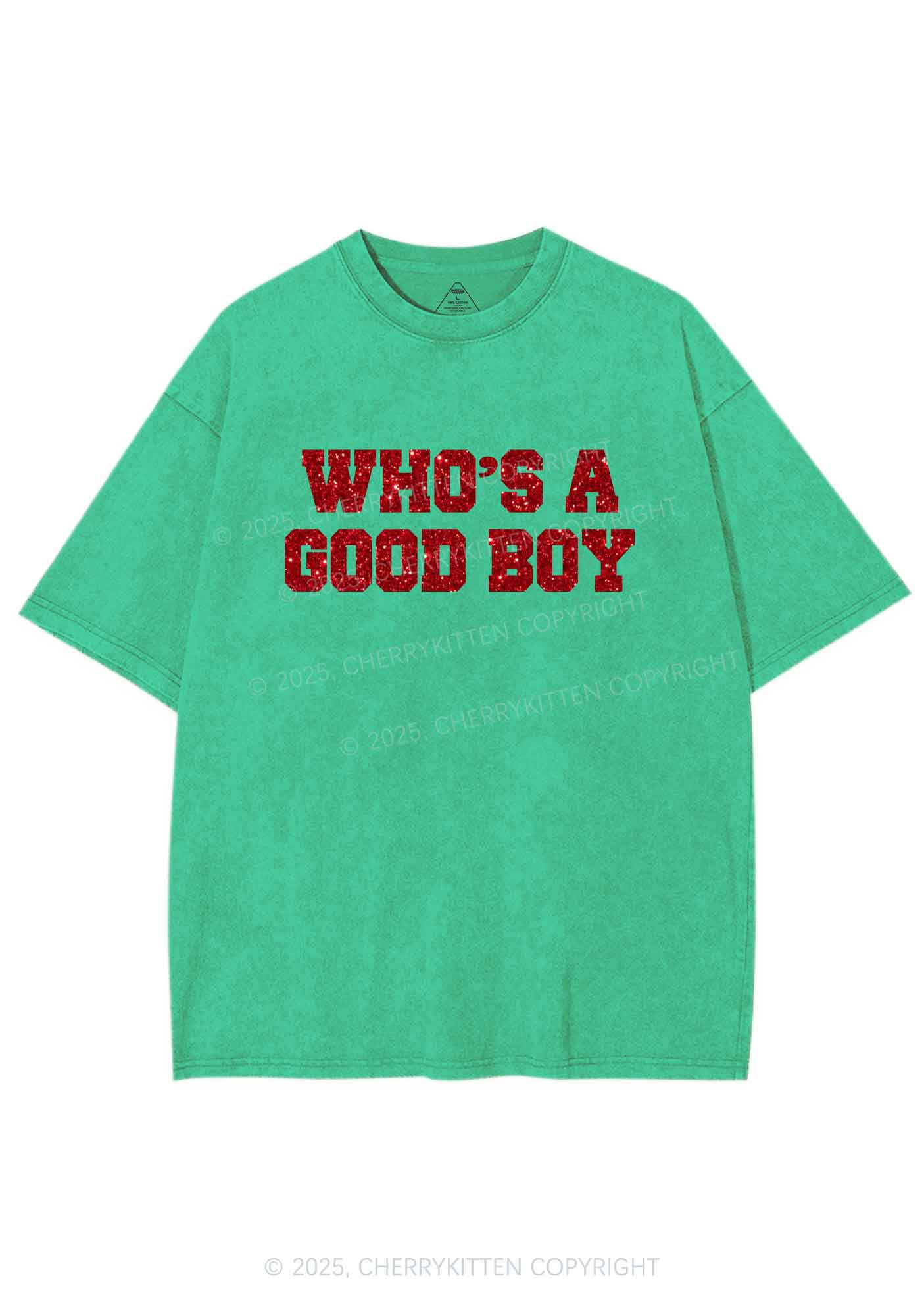 Glitter Whos A Good Boy Y2K Shirts Washed Tee Cherrykitten
