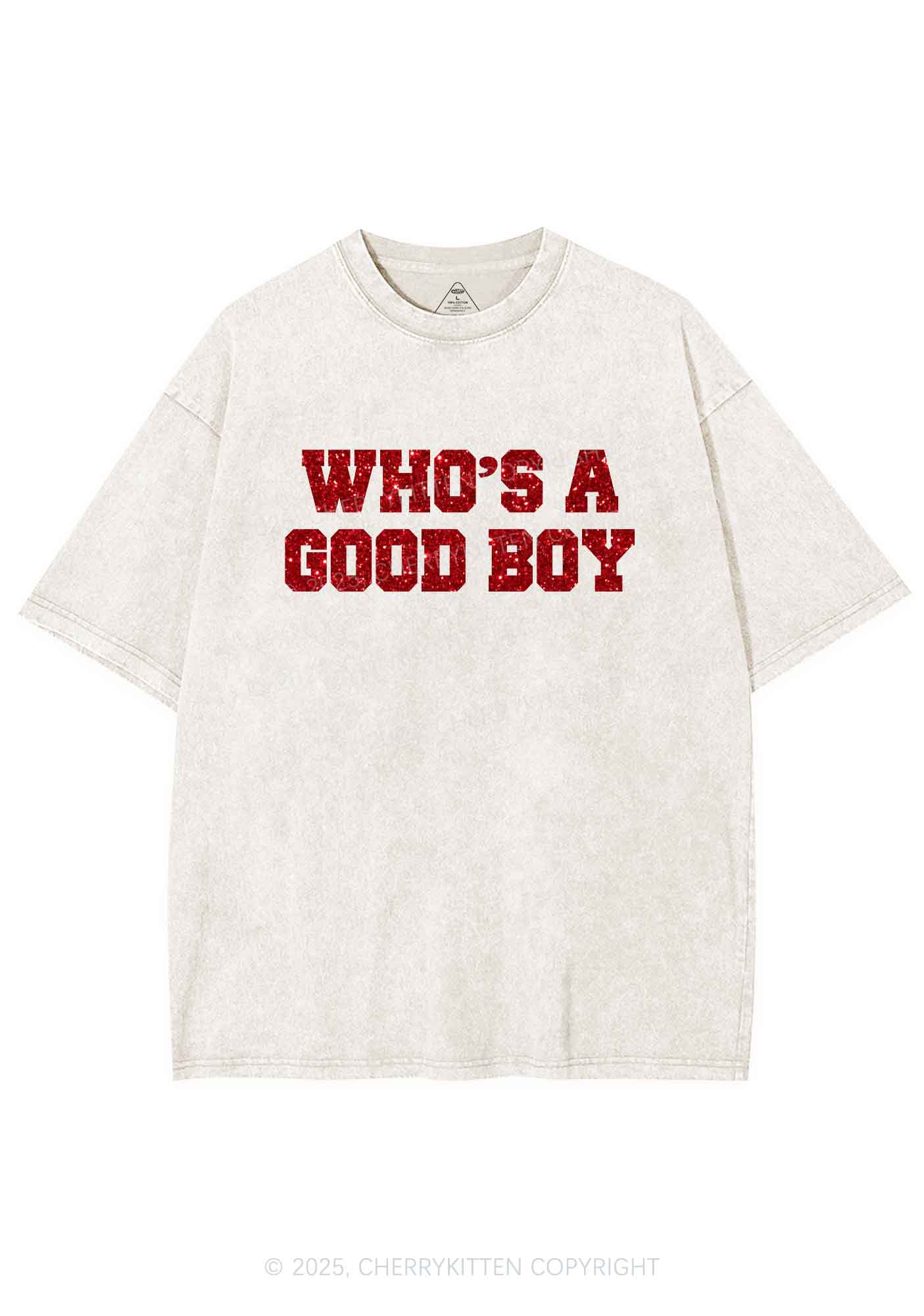 Glitter Whos A Good Boy Y2K Shirts Washed Tee Cherrykitten