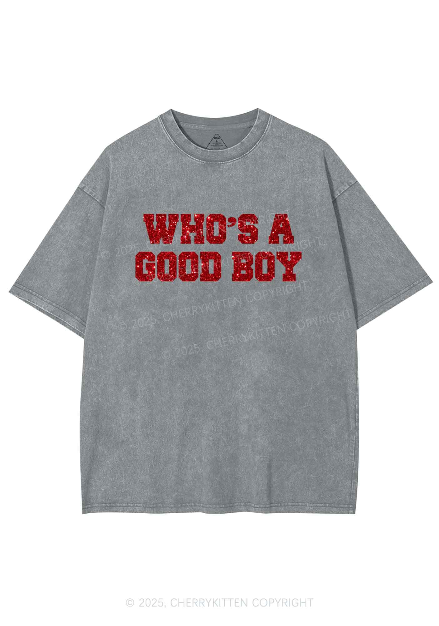 Glitter Whos A Good Boy Y2K Shirts Washed Tee Cherrykitten