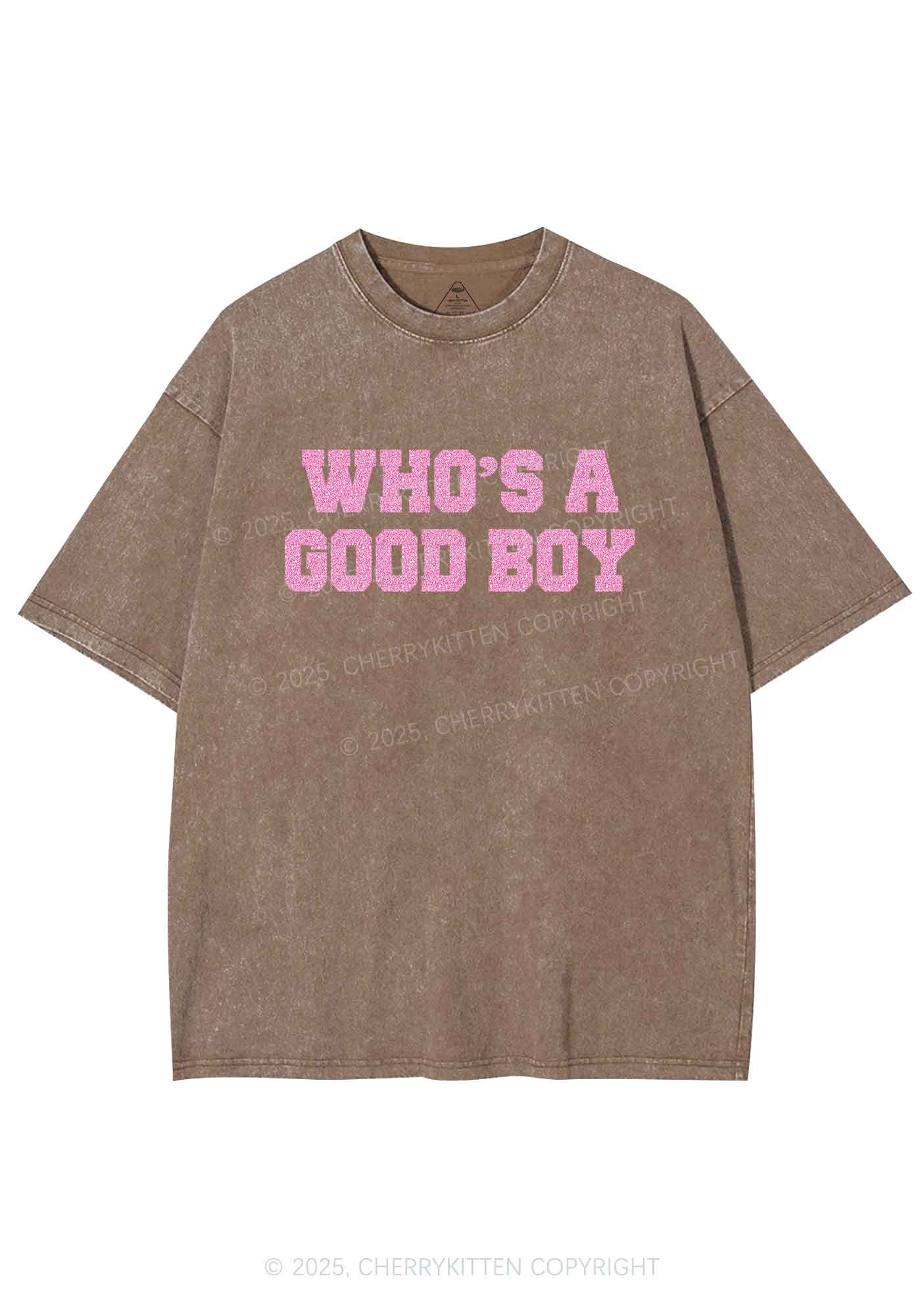Glitter Whos A Good Boy Y2K Shirts Washed Tee Cherrykitten