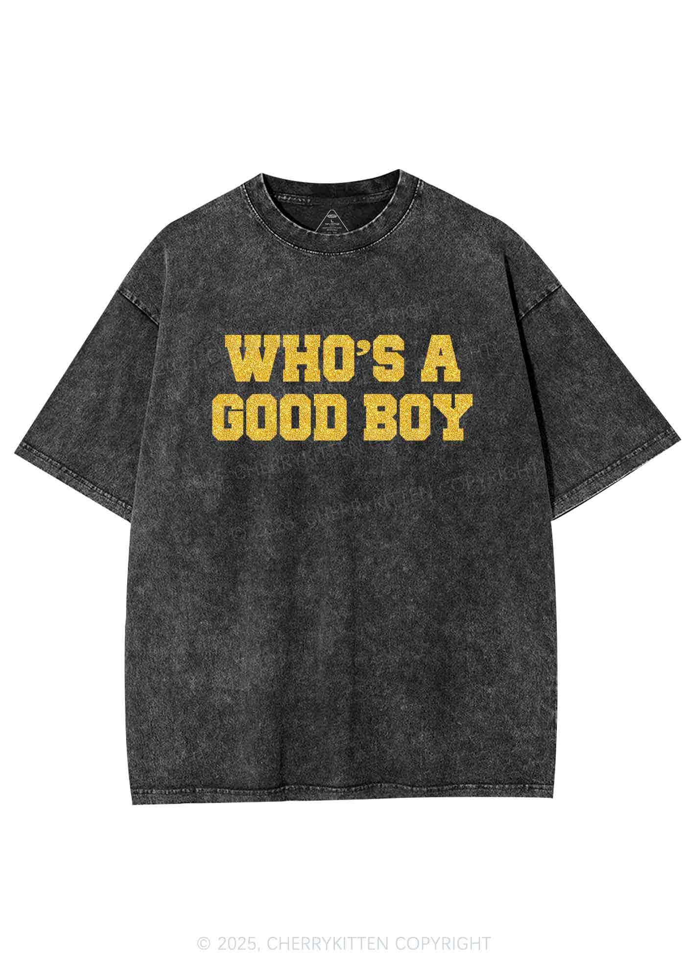 Glitter Whos A Good Boy Y2K Shirts Washed Tee Cherrykitten