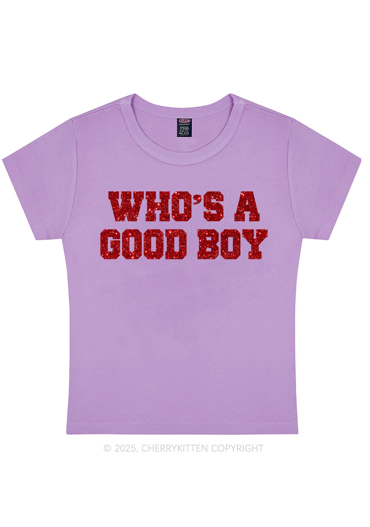 Glitter Whos A Good Boy Y2K Baby Tee Cherrykitten