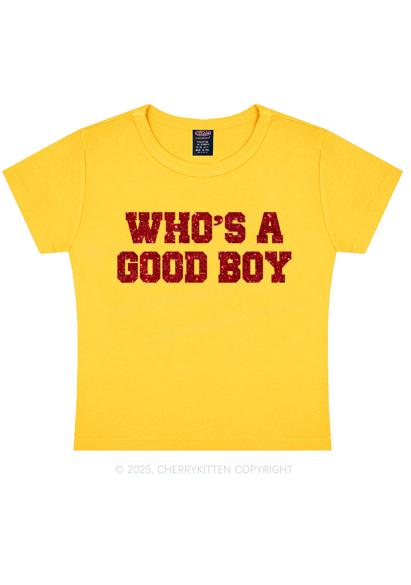 Glitter Whos A Good Boy Y2K Baby Tee Cherrykitten