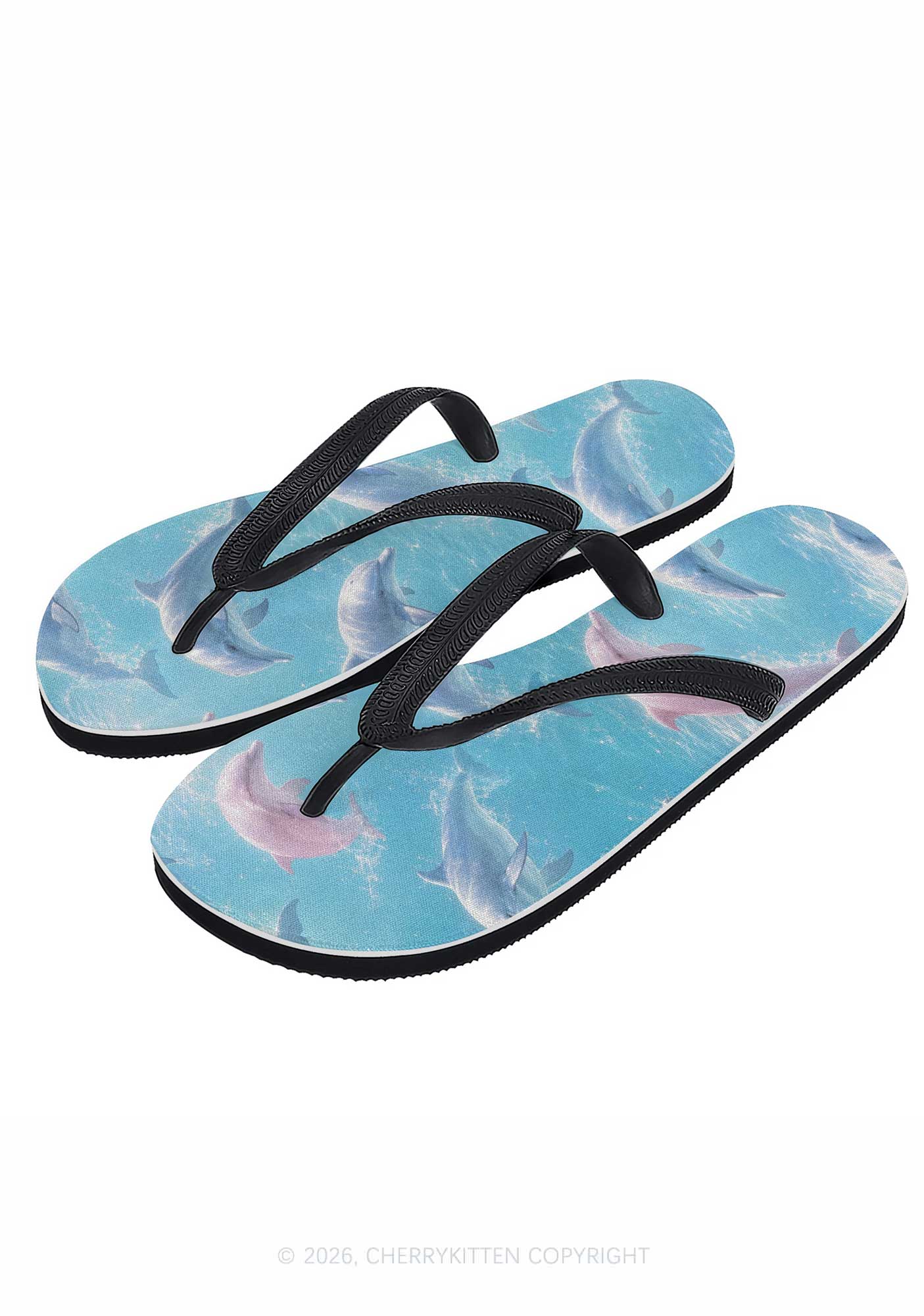 Blue Dolphin Y2K Print Flip Flops Cherrykitten
