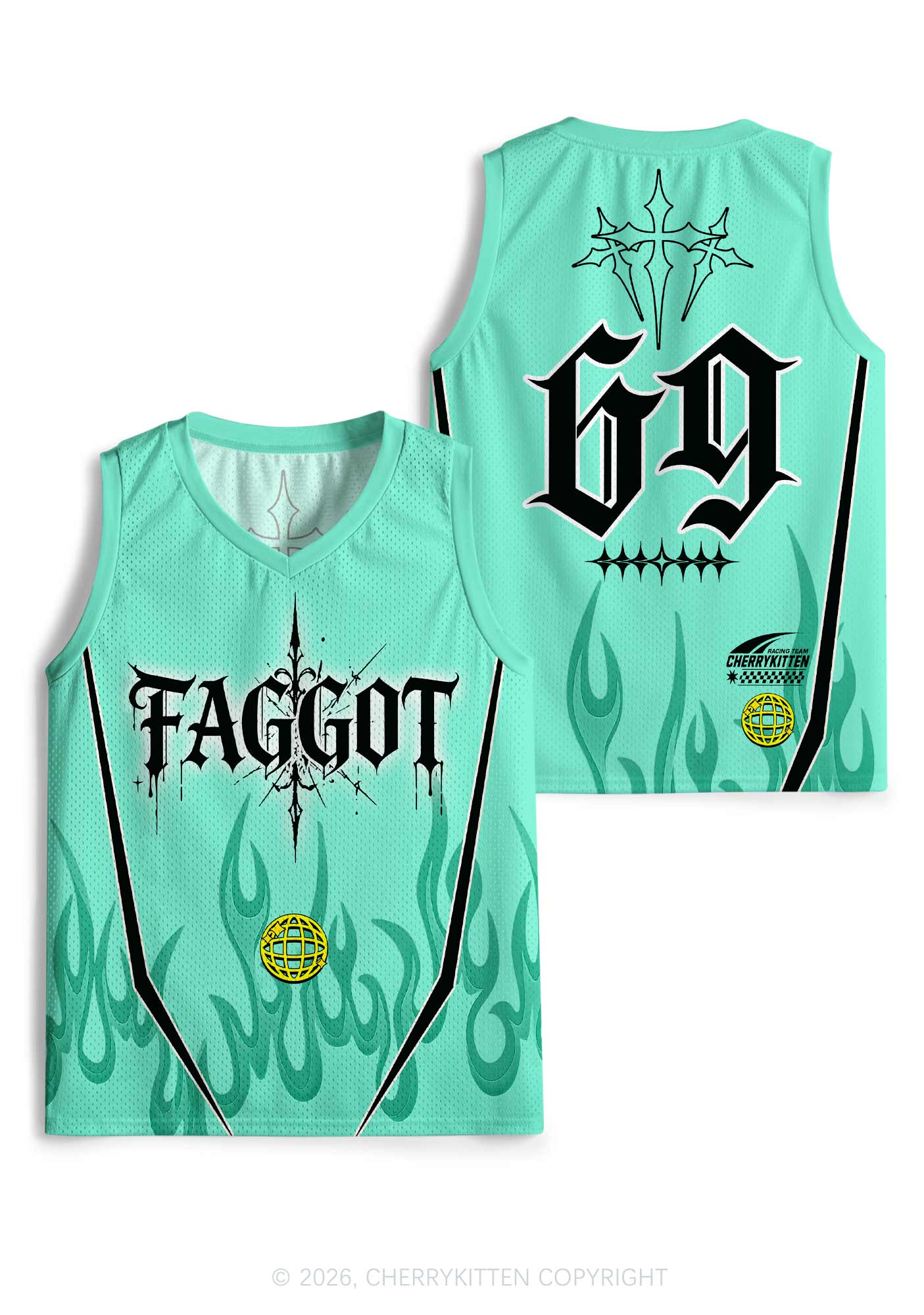 Mint Green Gothic Faggot Pride Y2K Sport Jersey Tank Cherrykitten