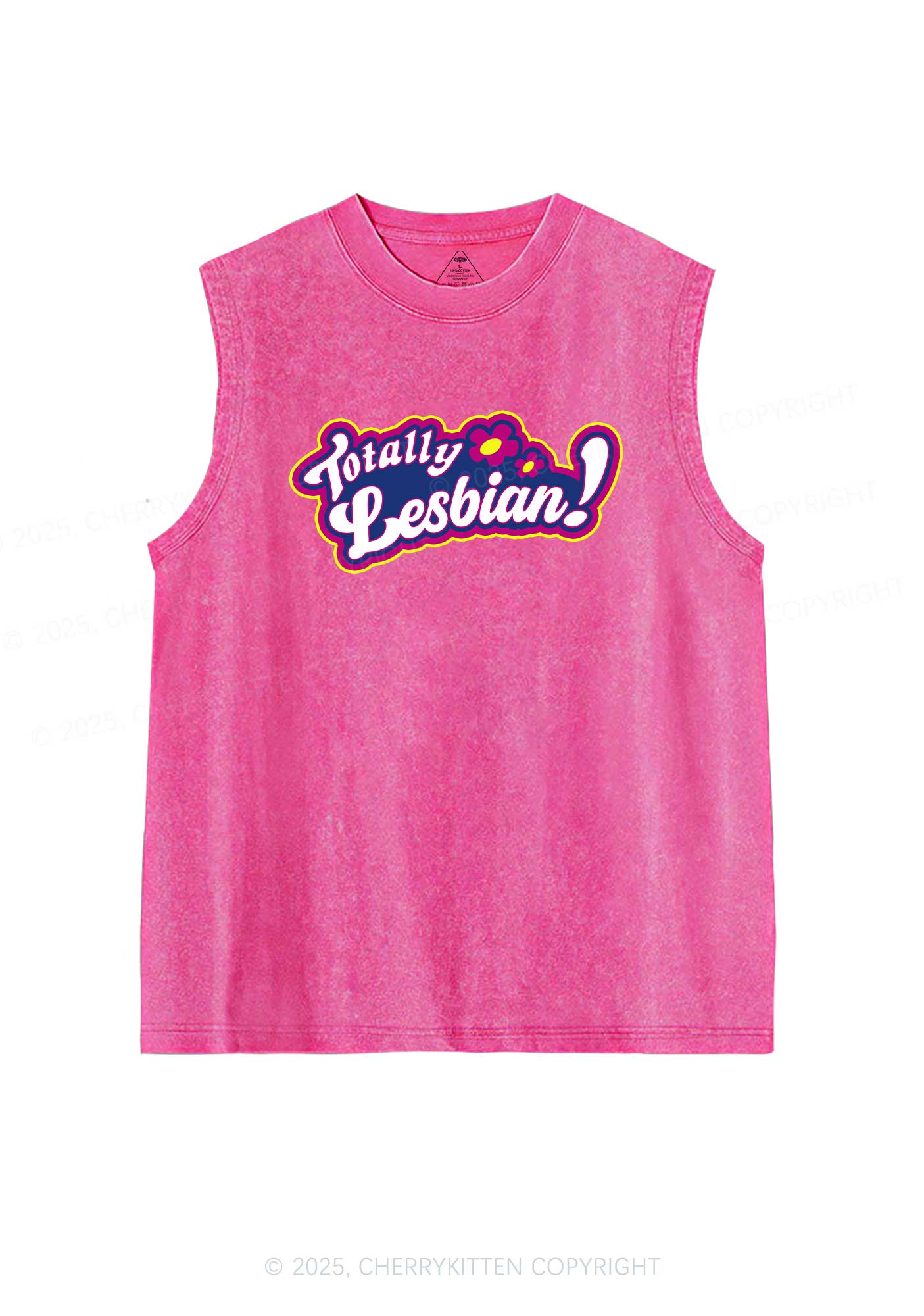 Totally Lesbian Pride Y2K Washed Muscle Tank Cherrykitten