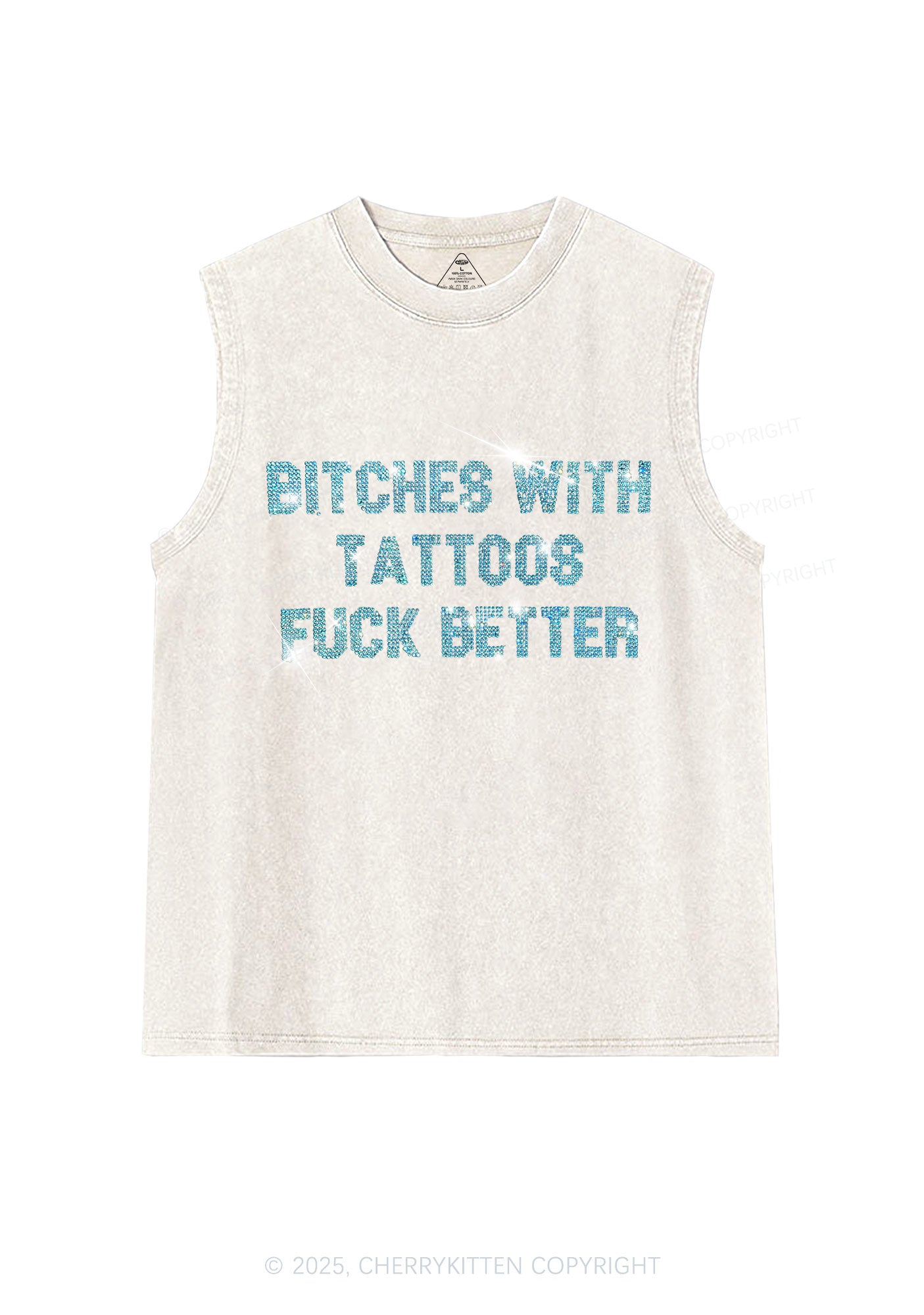 Rhinestone Bxxches With Tattoos Fxxk Better Y2K Washed Muscle Tank Cherrykitten