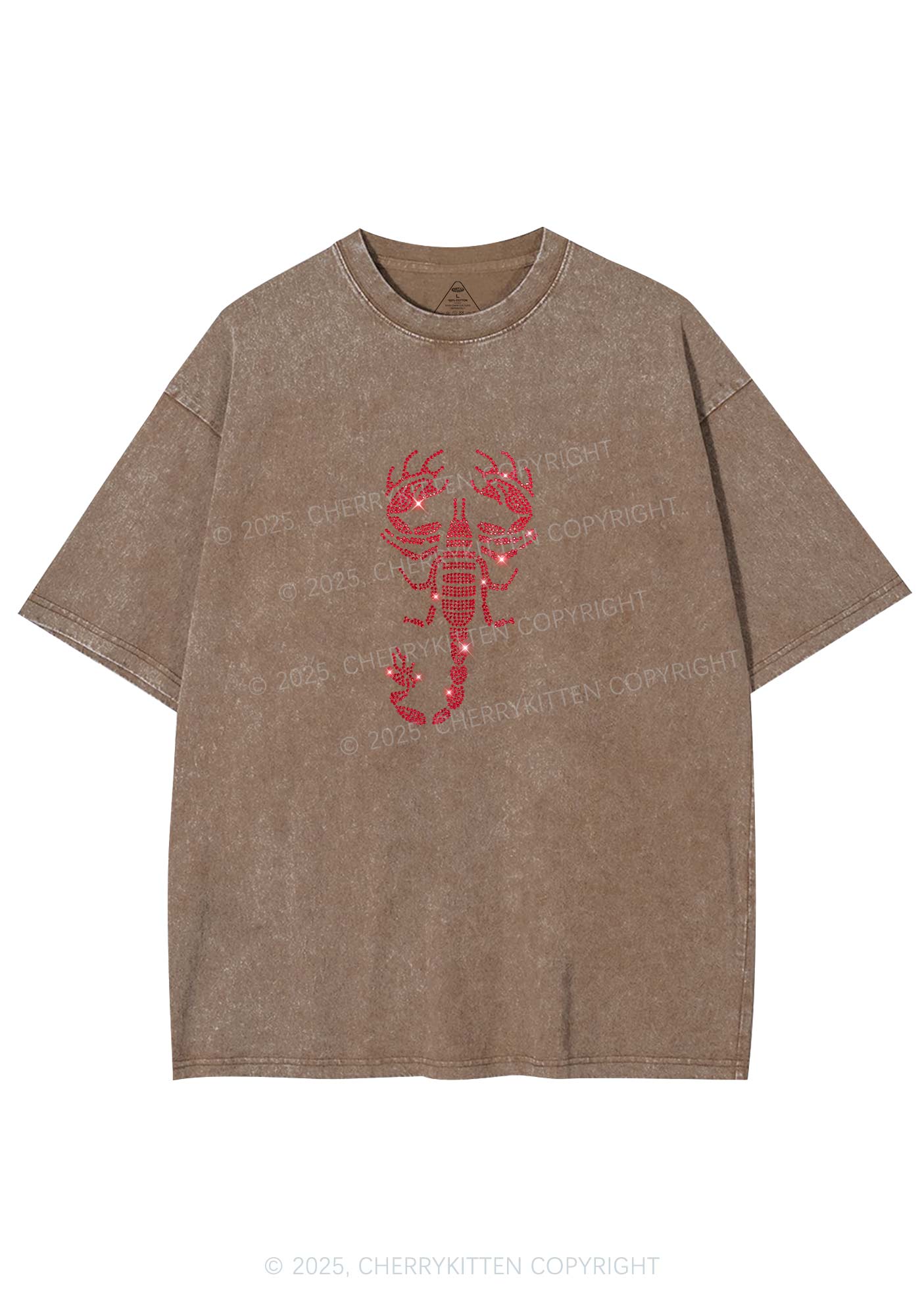 Rhinestone Red Scorpion Y2K Shirts Washed Tee Cherrykitten