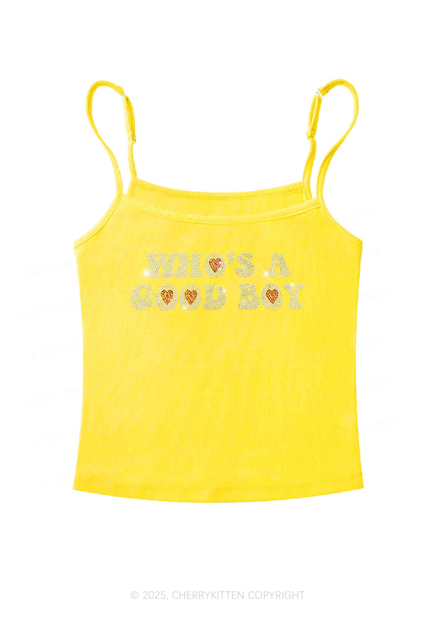 Rhinestone Whos A Good Boy Y2K Spaghetti Strap Cami Cherrykitten