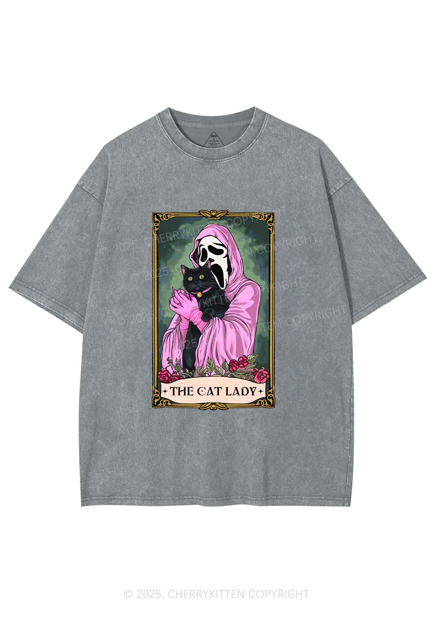 Halloween The Skull Cat Lady Y2K Shirts Washed Tee Cherrykitten