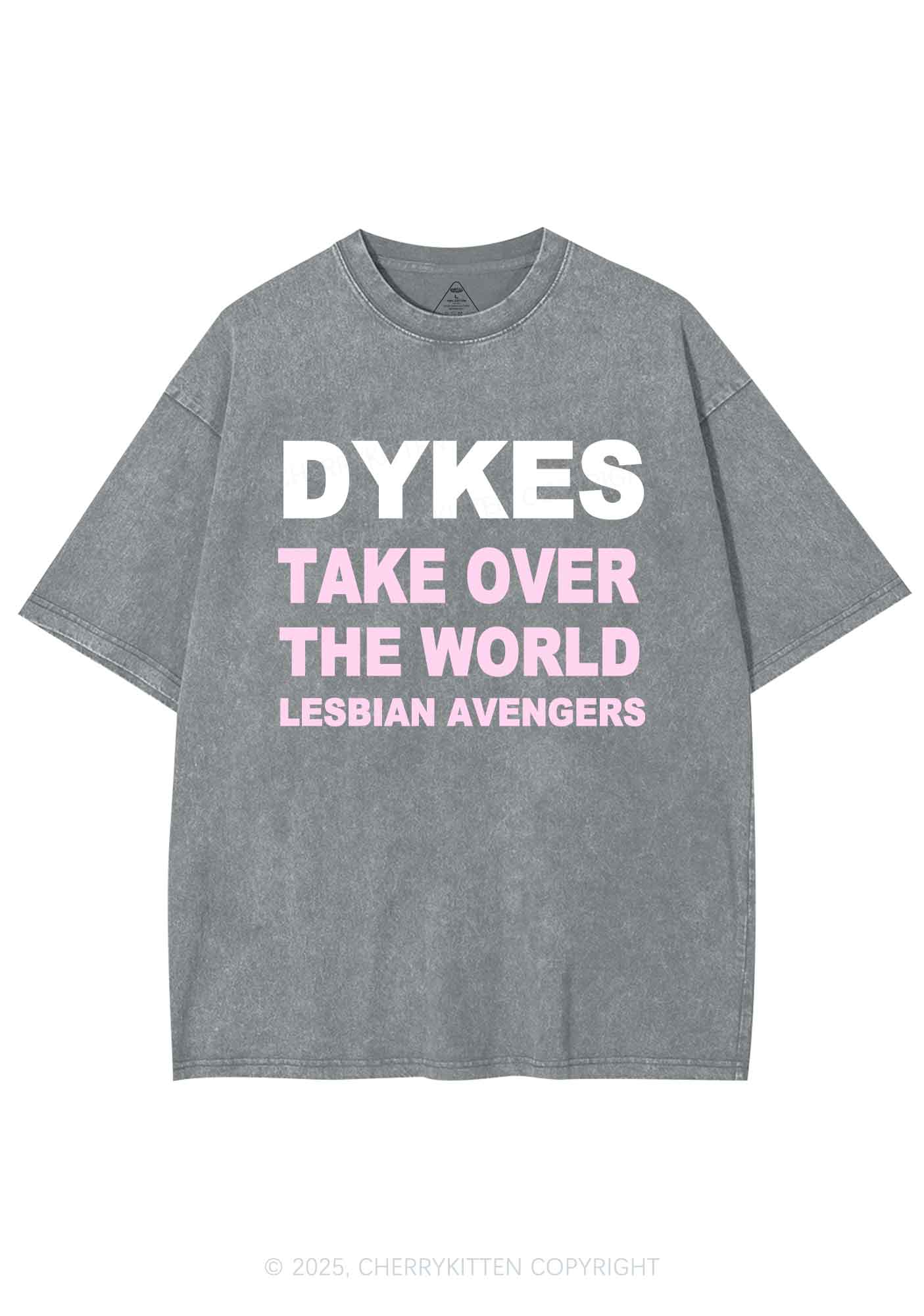 Dyke Take Over The World Y2K Shirts Washed Tee Cherrykitten