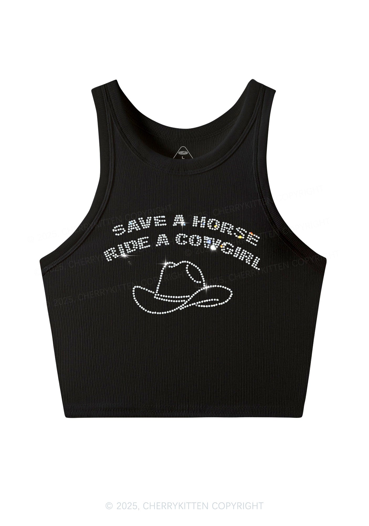 Rhinestone Save Horse Ride Cowgirl Y2K Crop Tank Top Cherrykitten