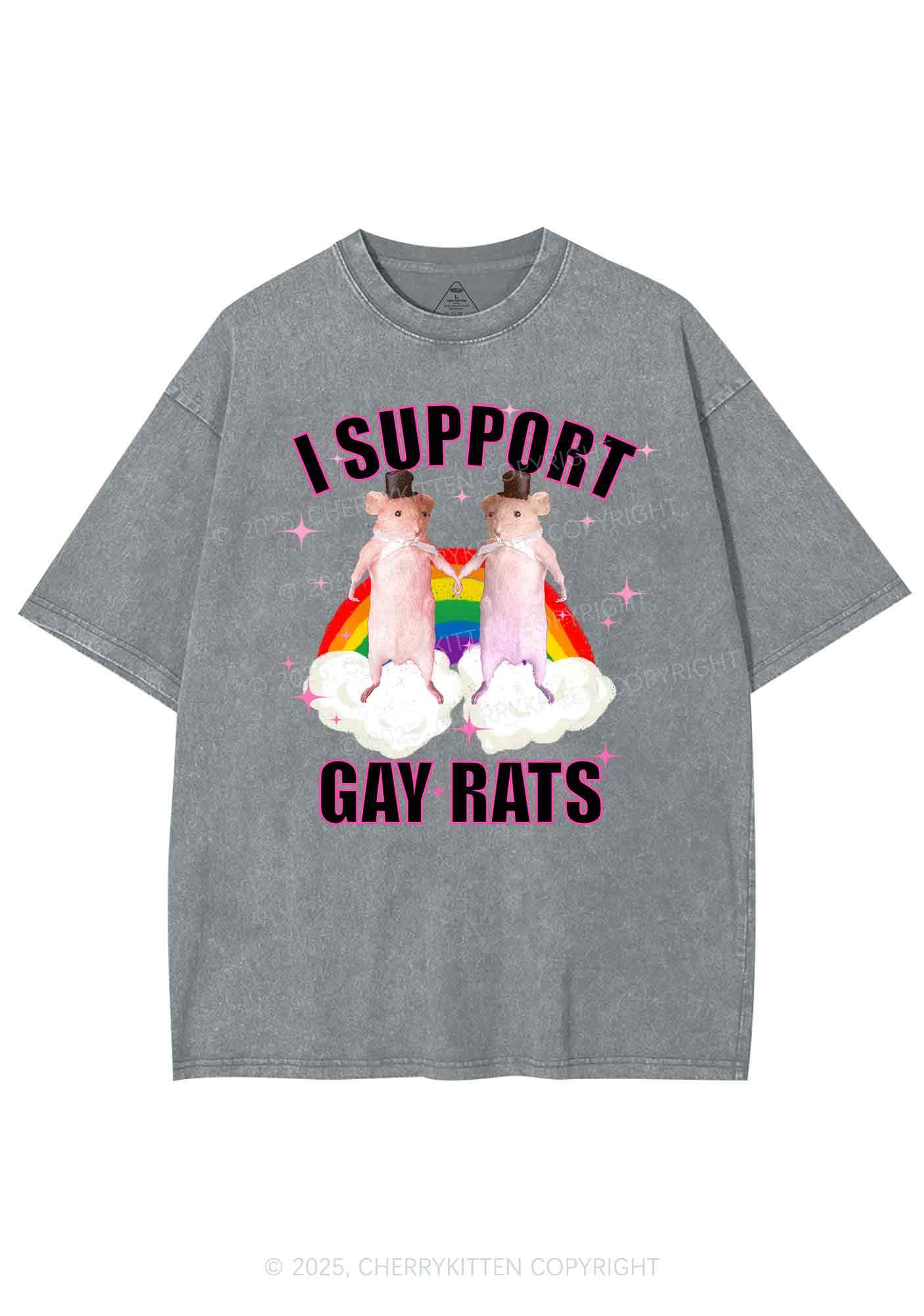 Support Gay Rats Pride Y2K Shirts Washed Tee Cherrykitten