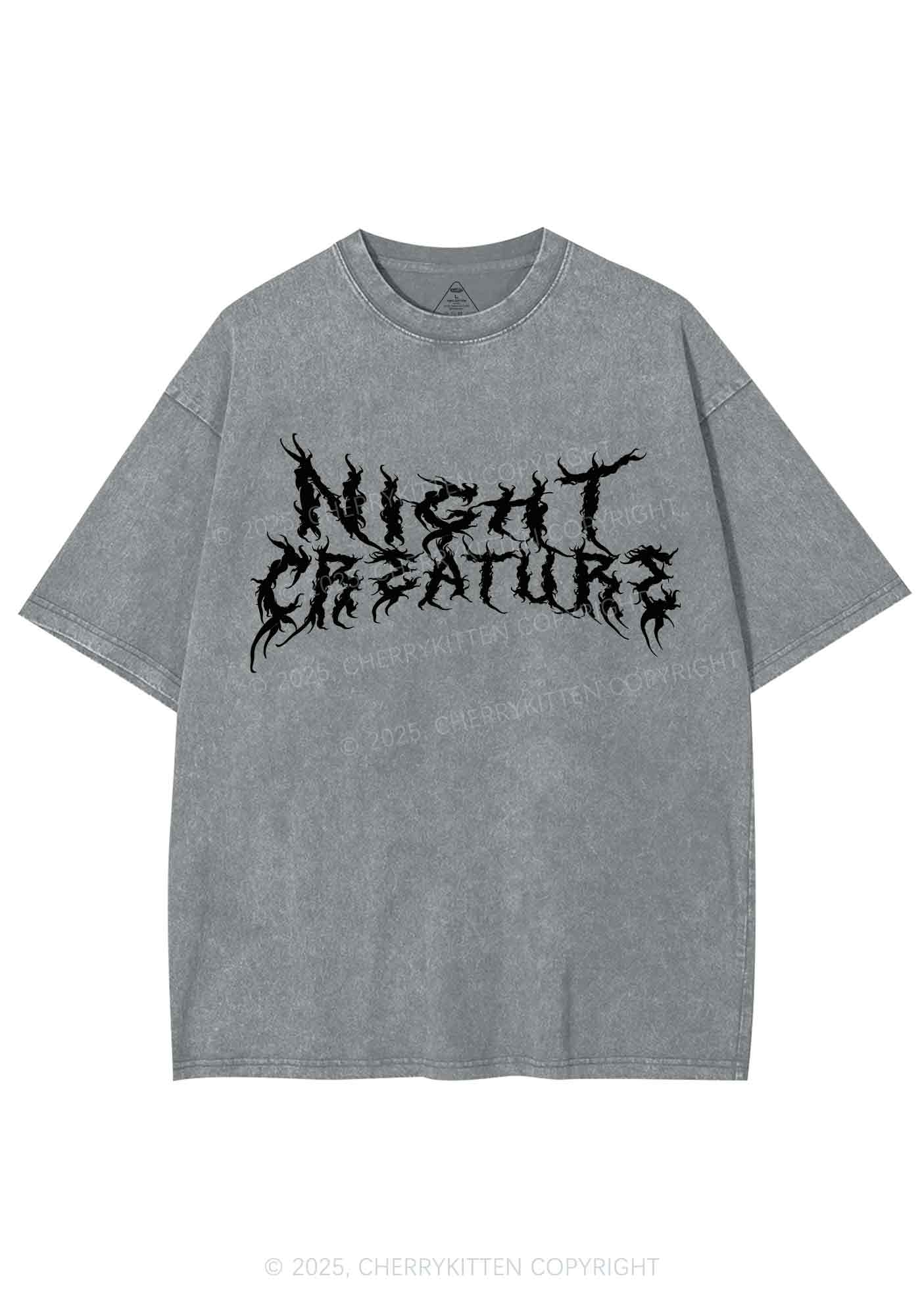 Night Creature Y2K Shirts Washed Tee Cherrykitten