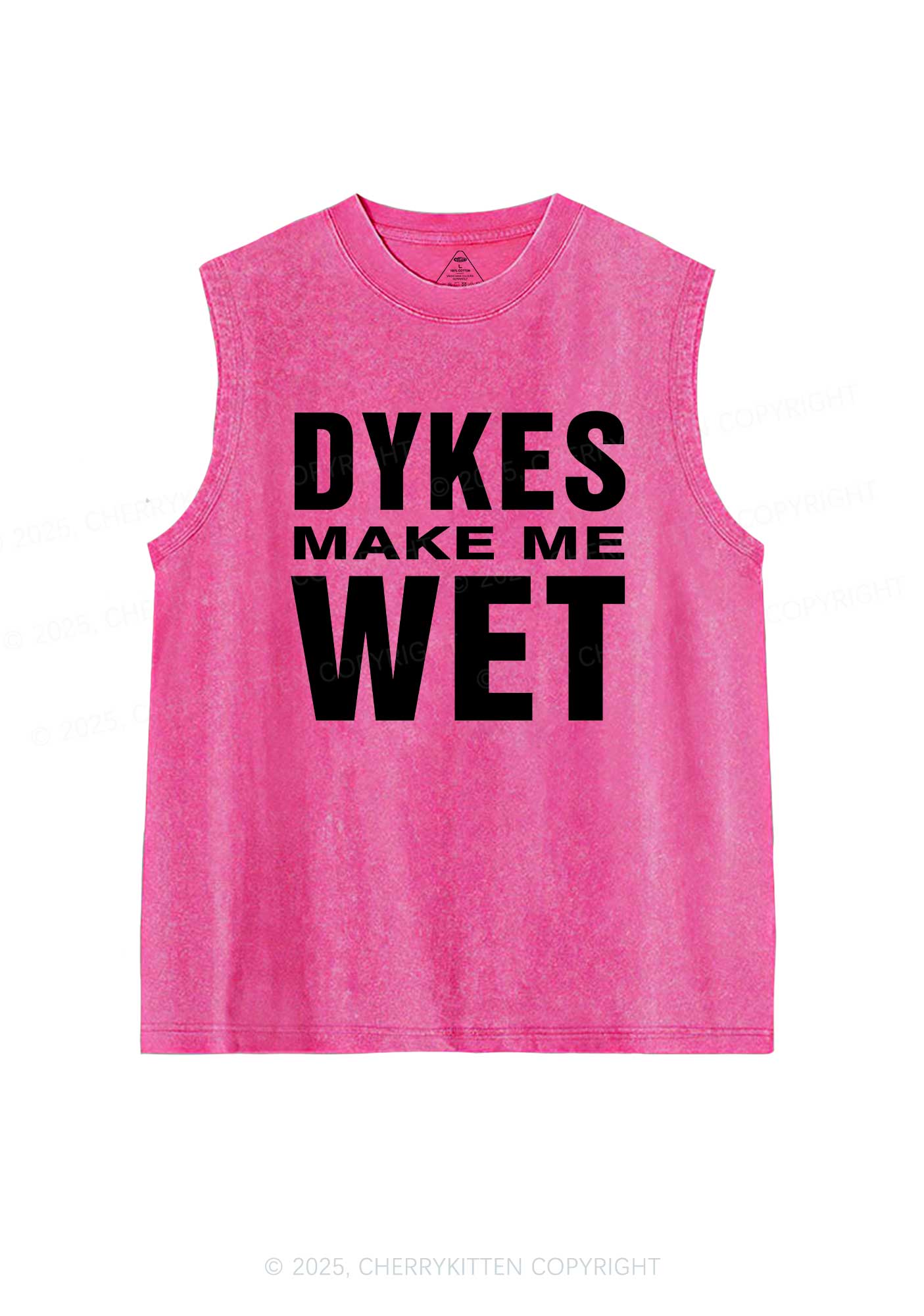 Dykes Make Me Wet Pride Y2K Washed Muscle Tank Cherrykitten