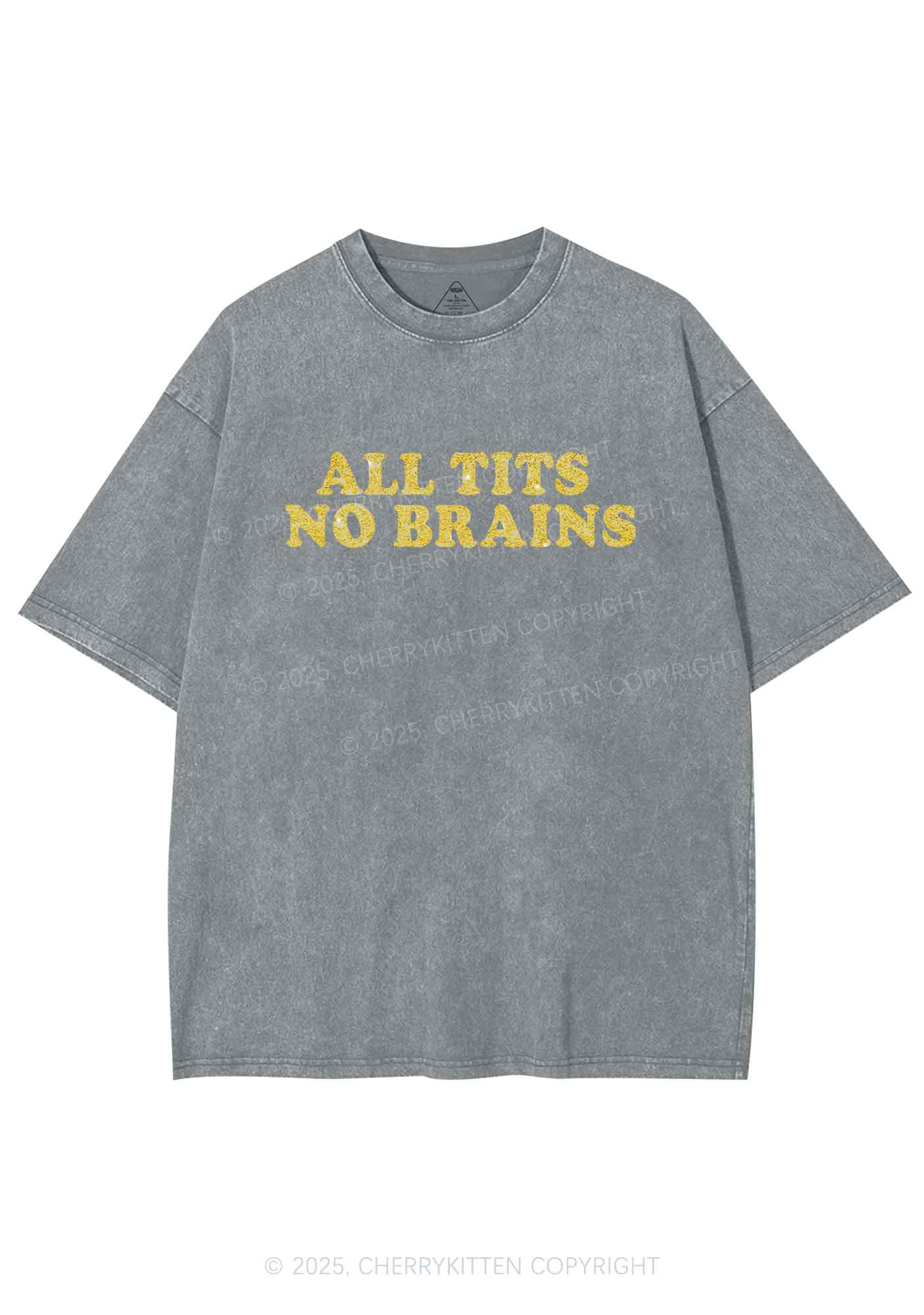 Glitter All Txts No Brains Y2K Shirts Washed Tee Cherrykitten
