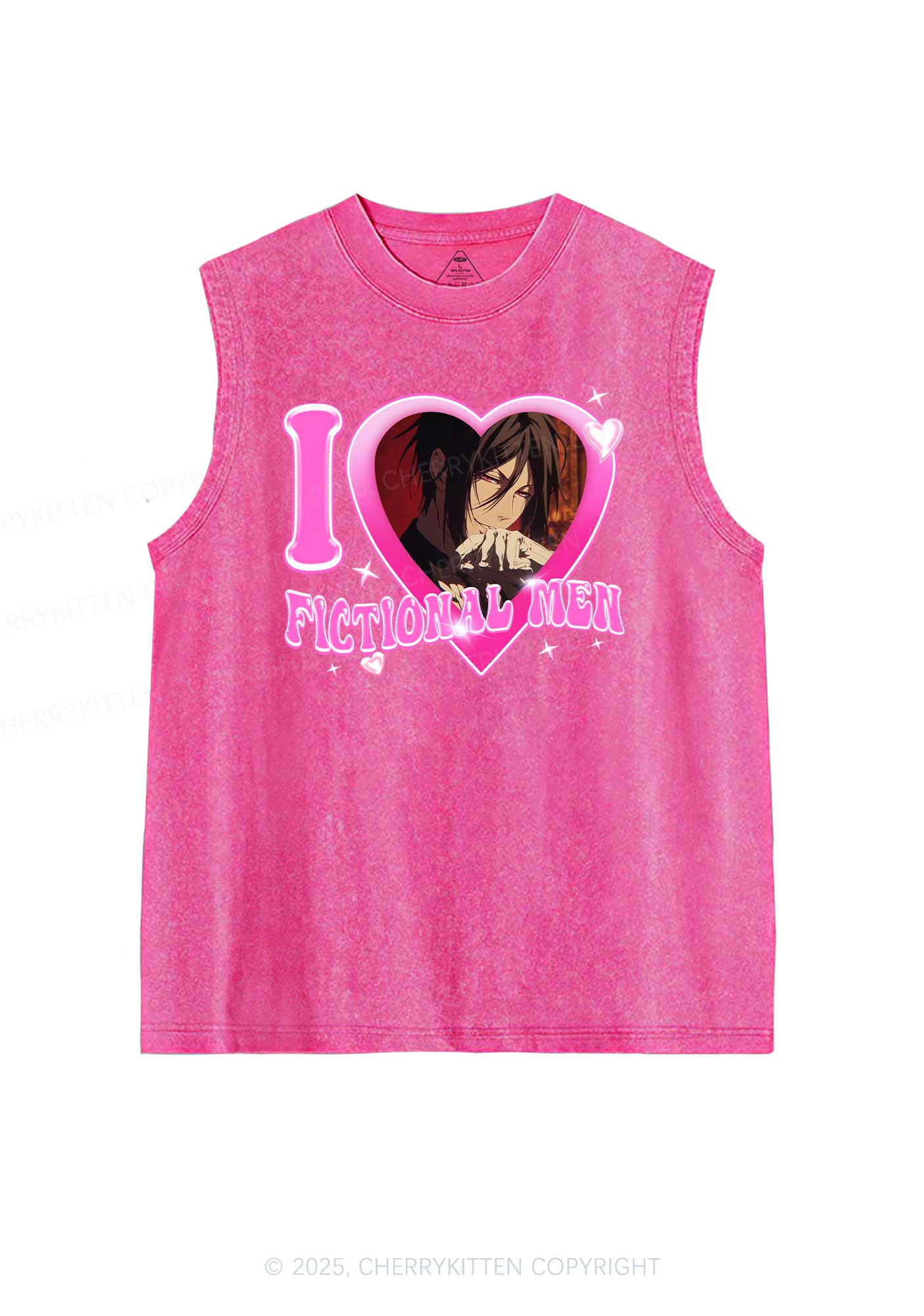 Custom I Love Fictional Men Y2K Washed Muscle Tank Cherrykitten