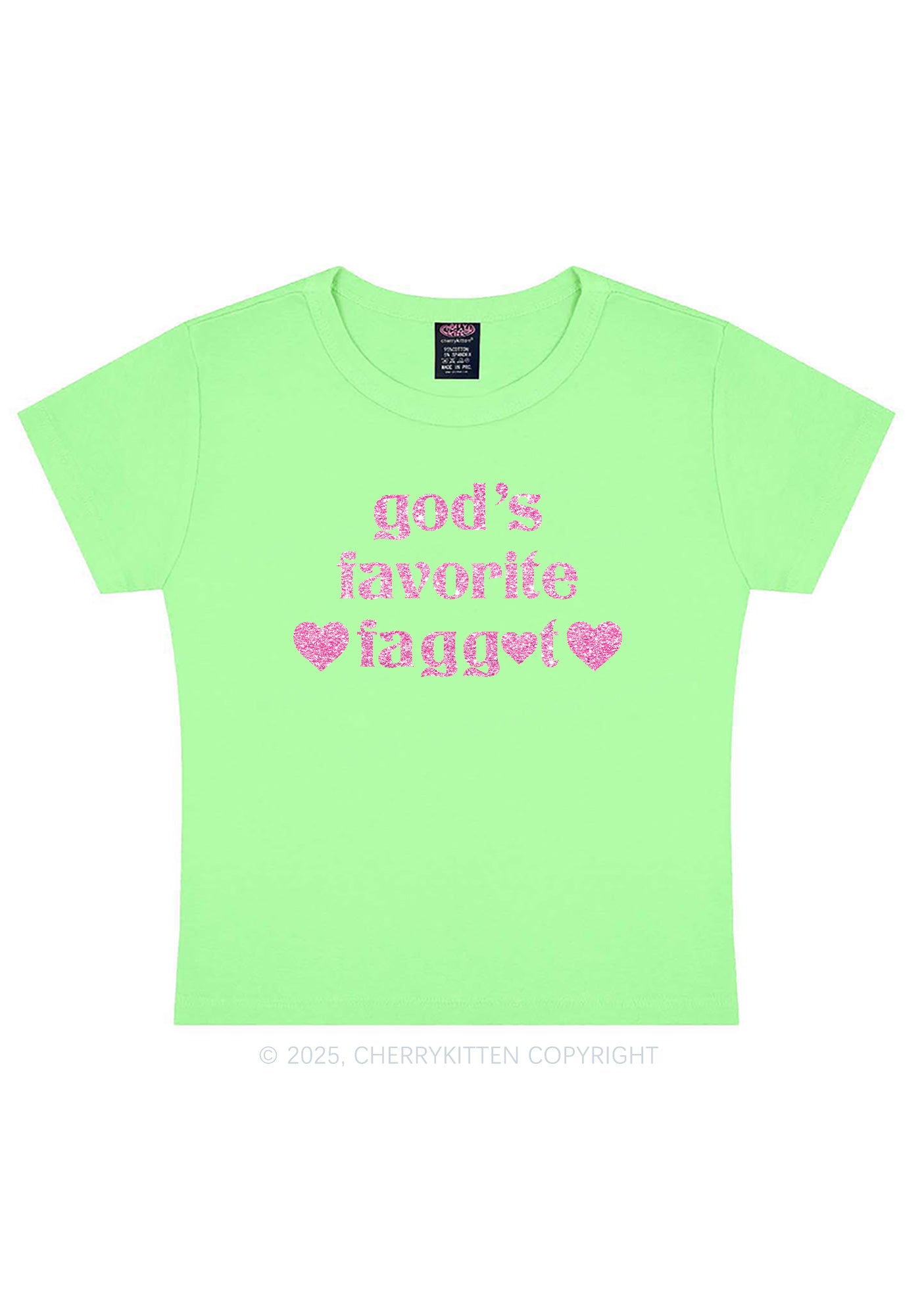 Glitter Gods Favorite Faggot Pride Y2K Baby Tee Cherrykitten