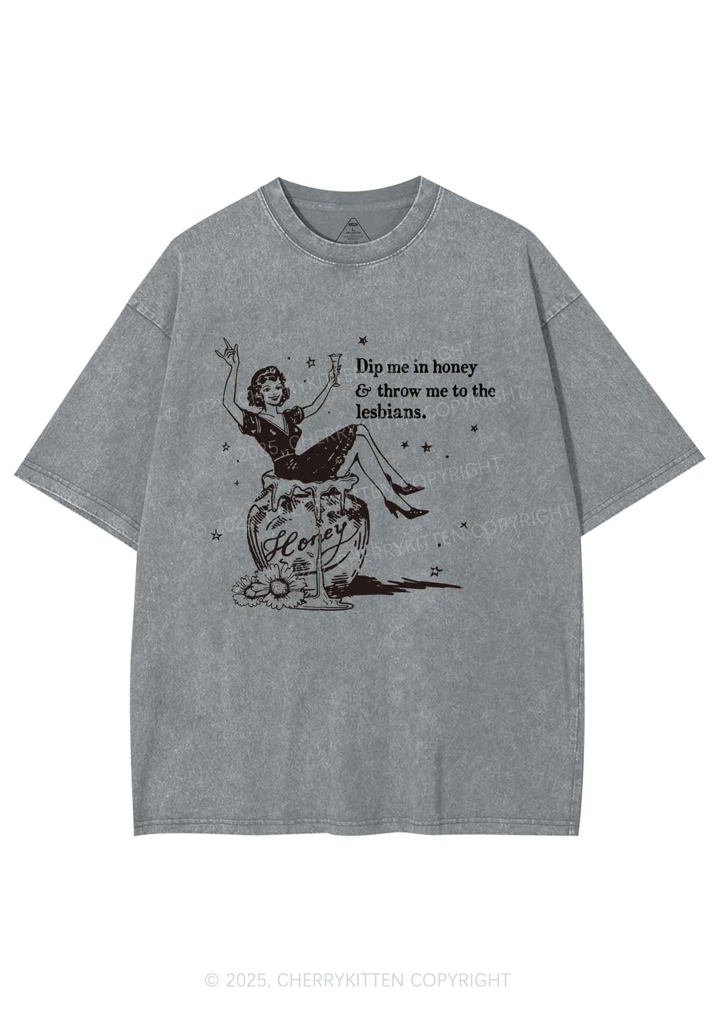Throw Me To The Lesbians Pride Y2K Shirts Washed Tee Cherrykitten