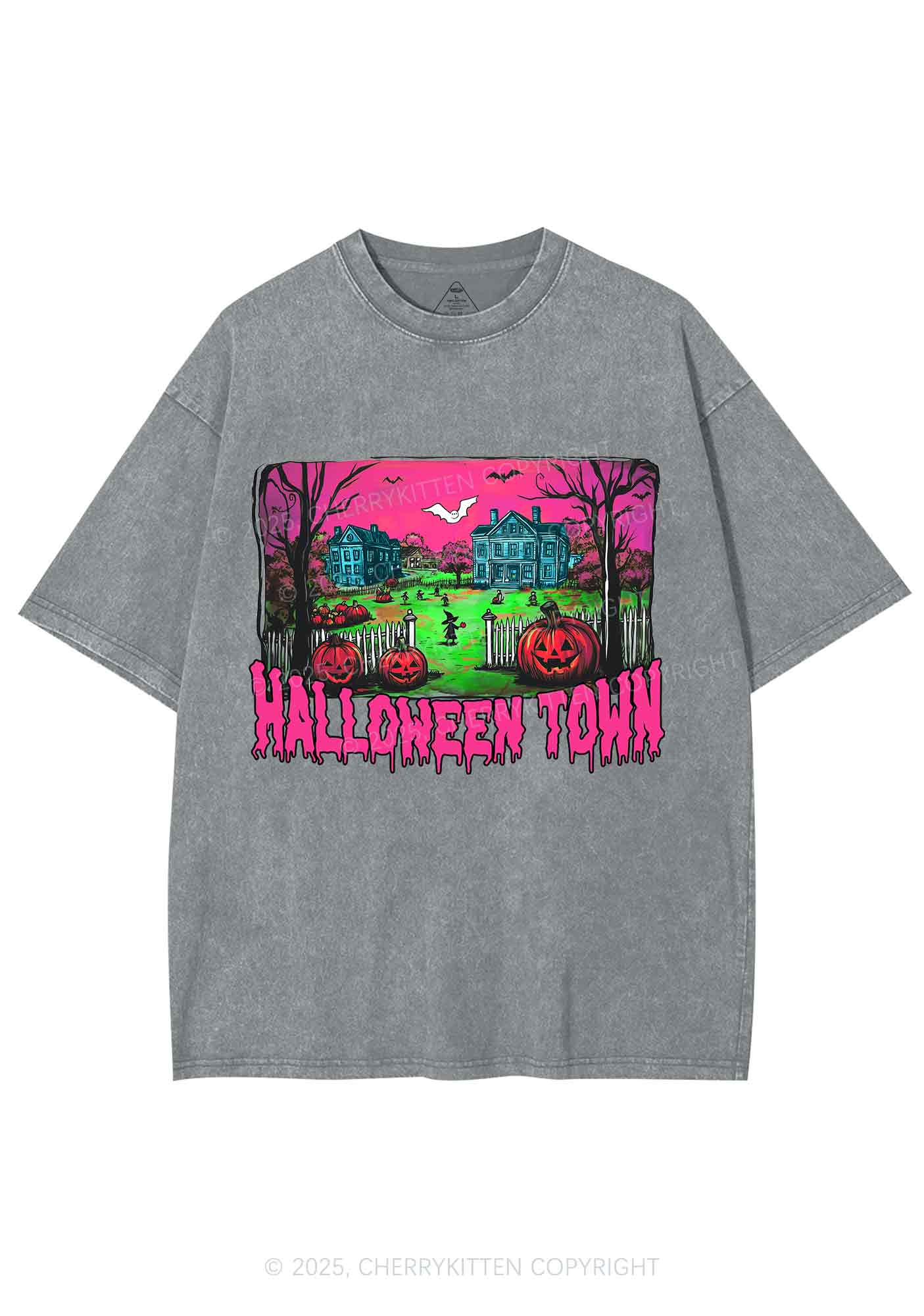 Halloween Pumpkin Town Y2K Shirts Washed Tee Cherrykitten