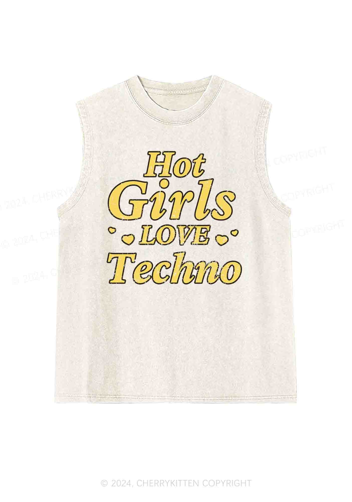 Hot Girls Love Techno Y2K Washed Tank Cherrykitten