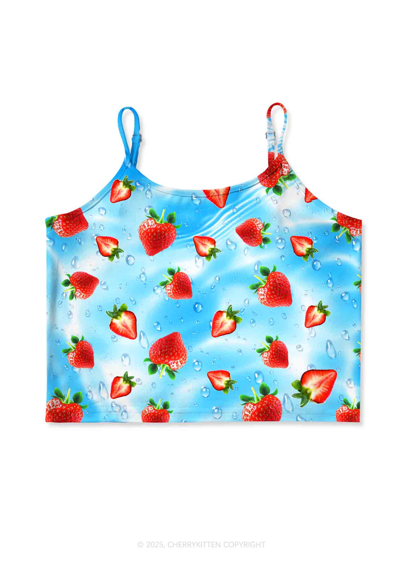 Blue Strawberry Y2K Print Cami Crop Top Cherrykitten