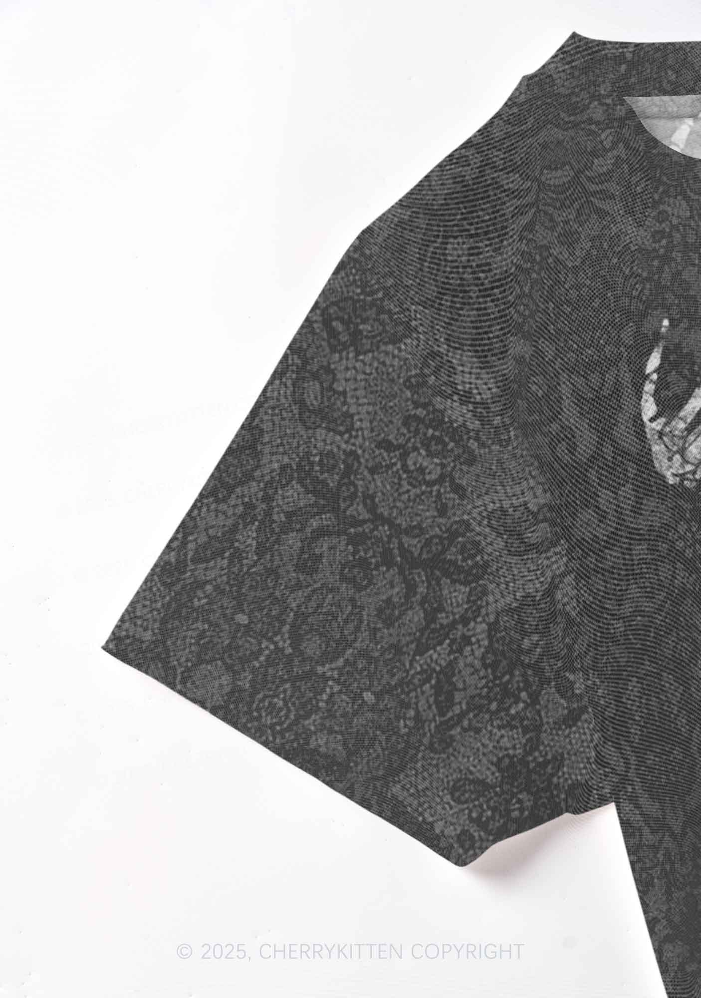 Skeleton Hand Txts Y2K Mesh Crop Top Cherrykitten