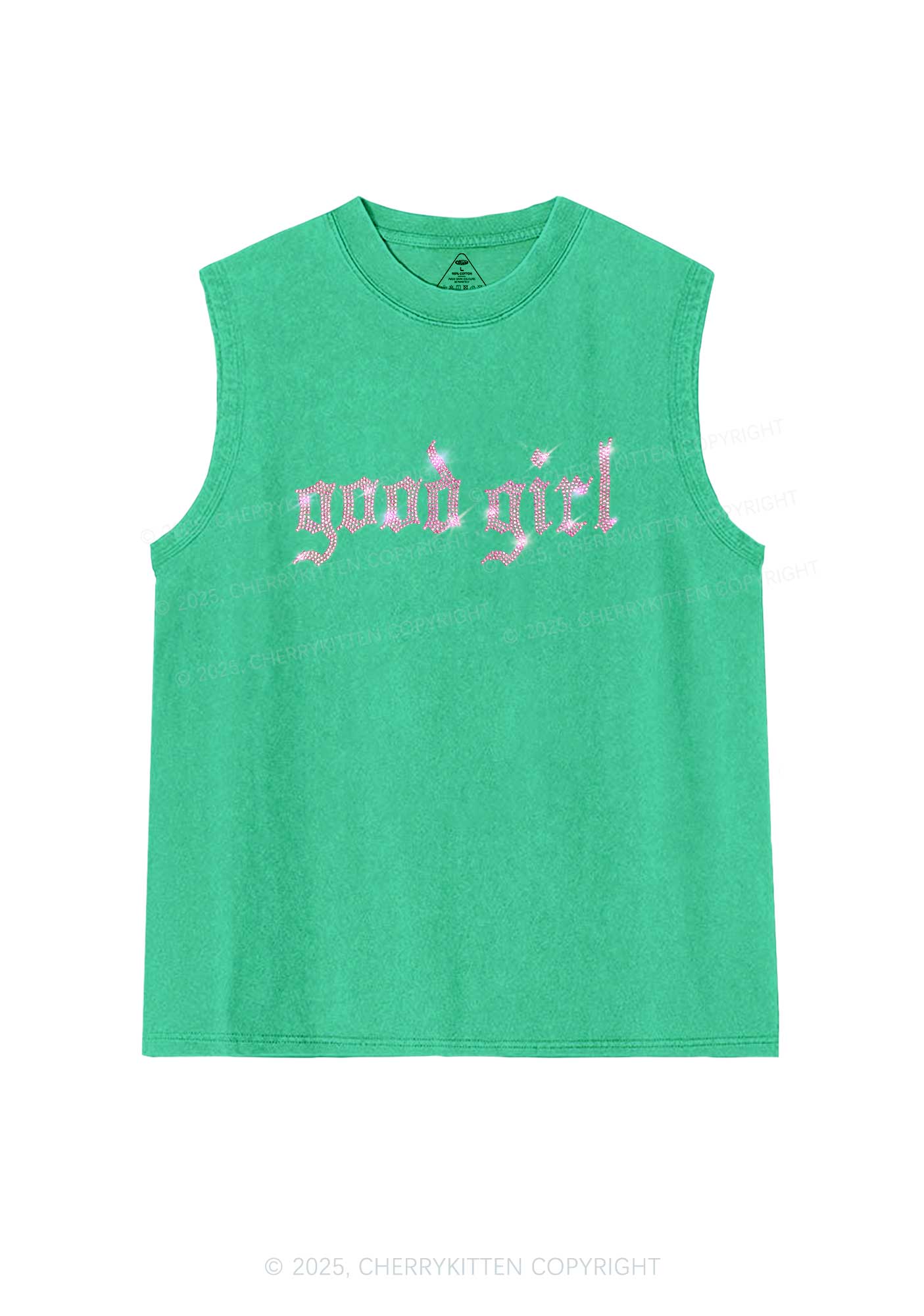 Rhinestone Good Girl Y2K Washed Muscle Tank Cherrykitten