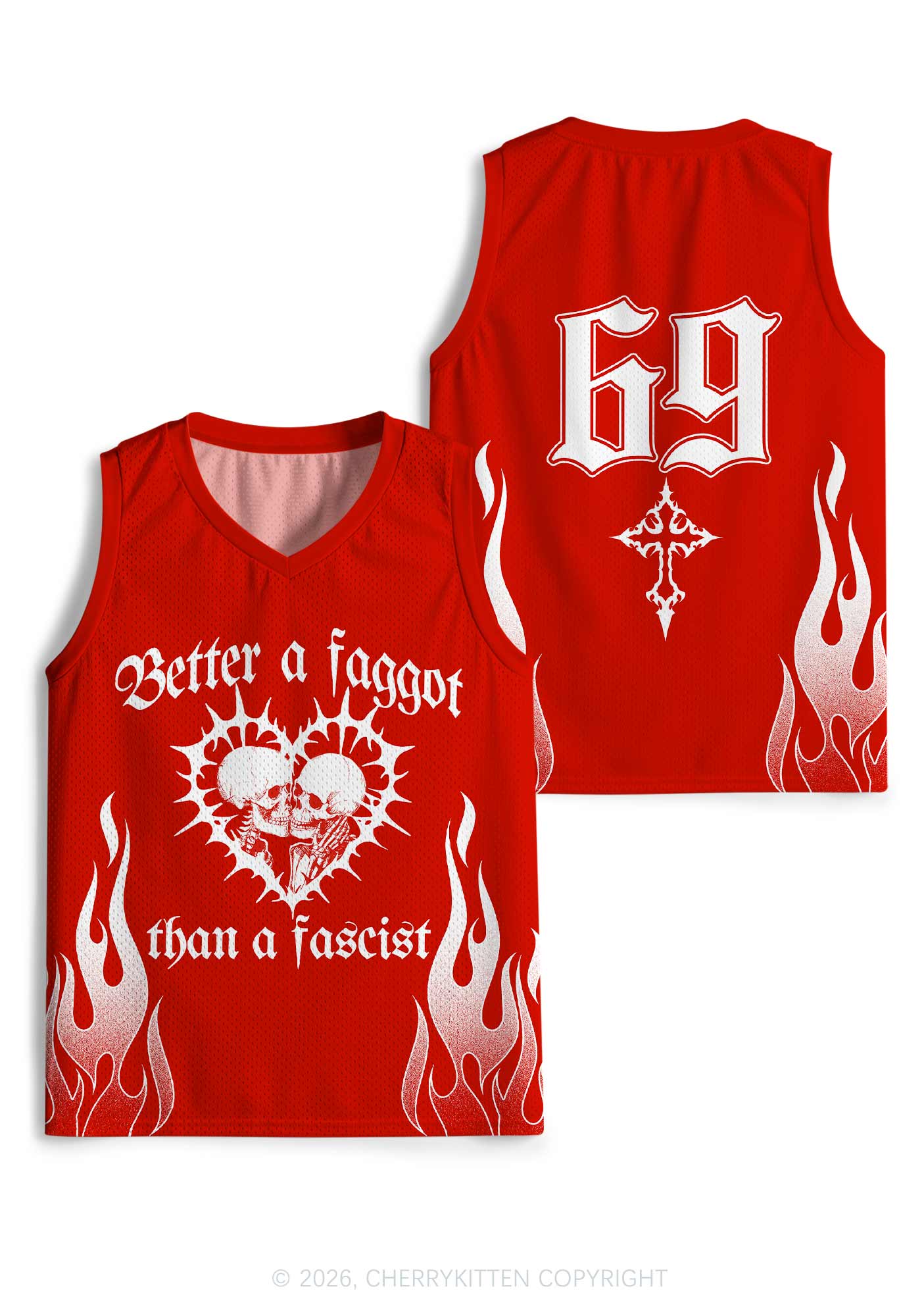 Better Faggot Than Fascist Skull Pride Y2K Sport Jersey Tank Cherrykitten