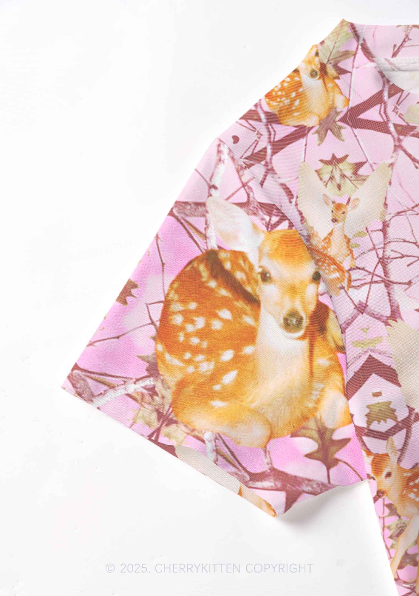 Pink Wood Deer Y2K Mesh Crop Top Cherrykitten