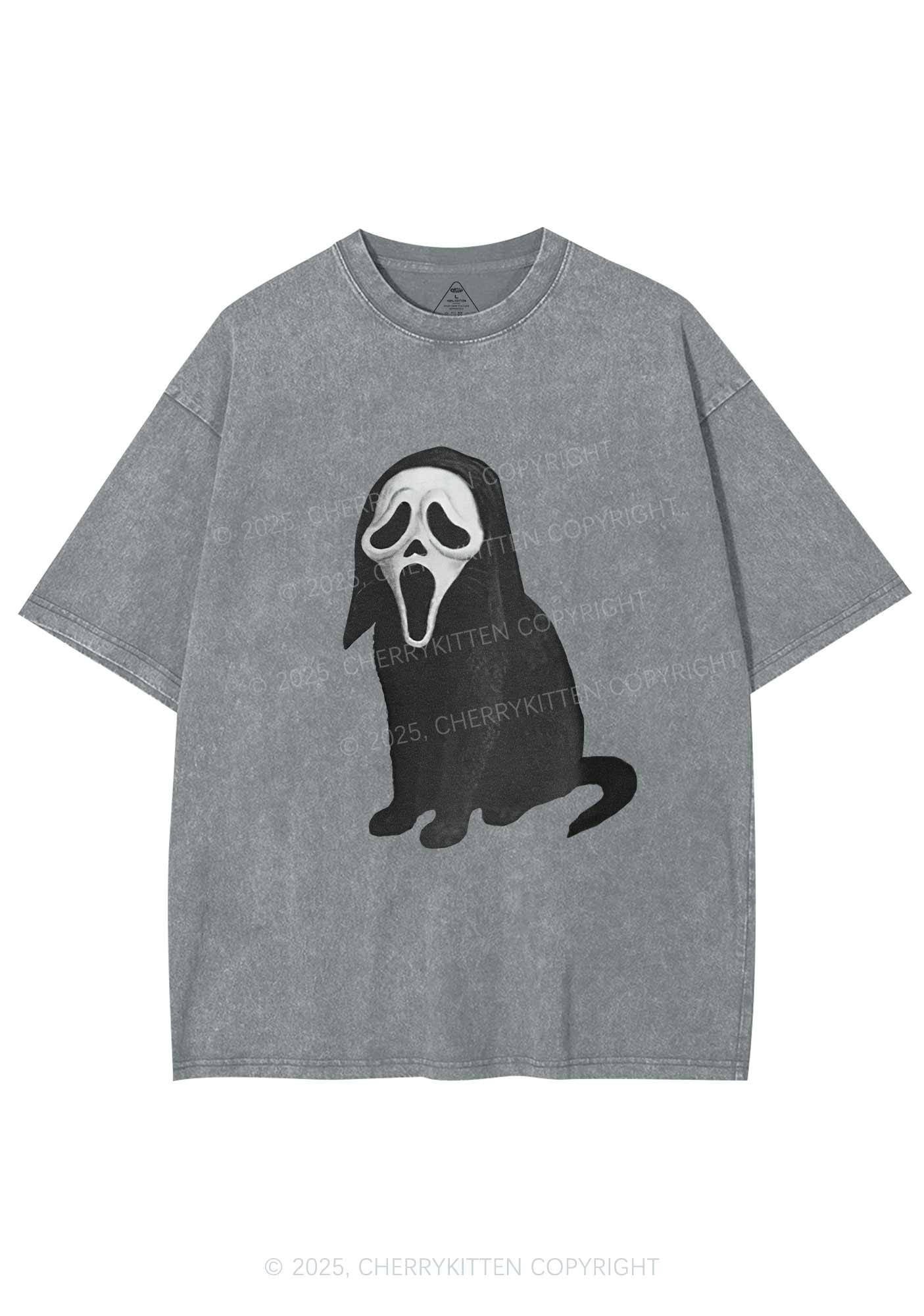 Halloween Ghostcat Y2K Washed Tee Cherrykitten