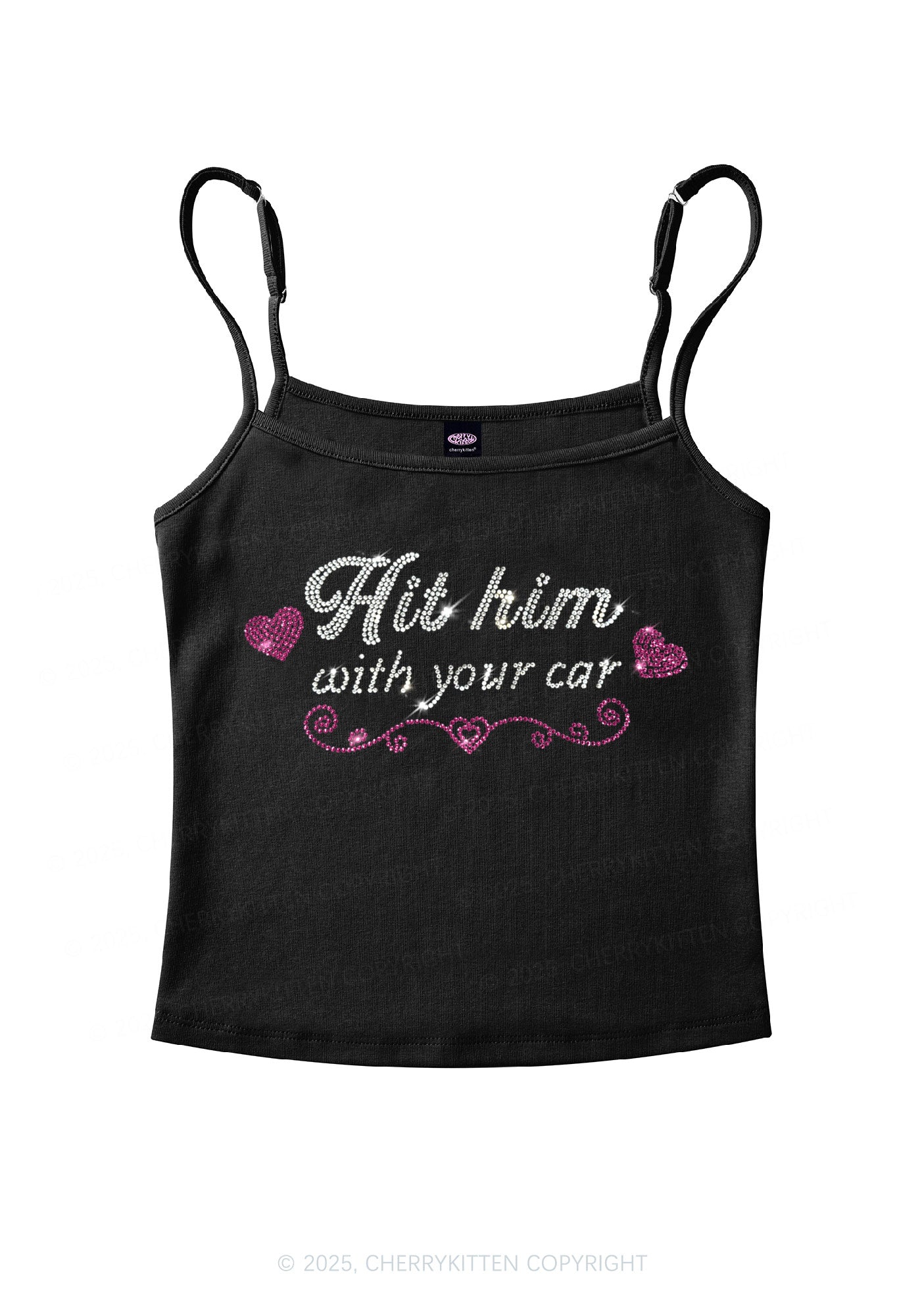 Rhinestone Hit Him Y2K Spaghetti Strap Cami Cherrykitten