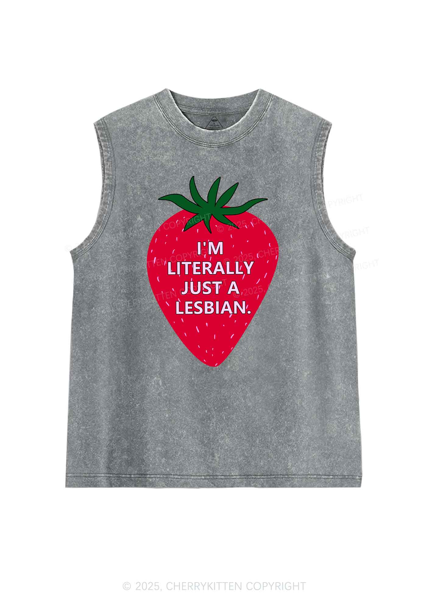 Lesbian Strawberry Pride Y2K Washed Muscle Tank Cherrykitten