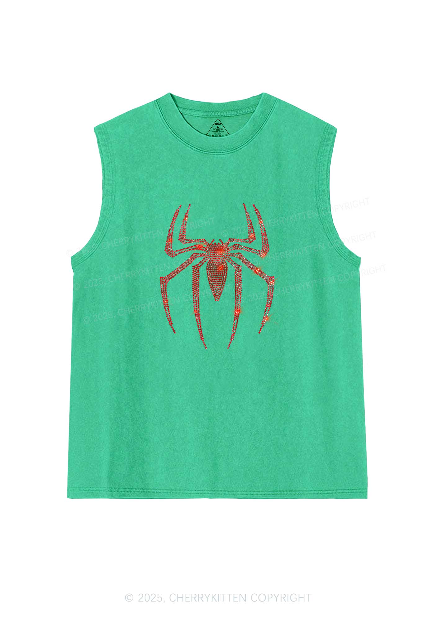 Rhinestone Red Spider Y2K Washed Muscle Tank Cherrykitten