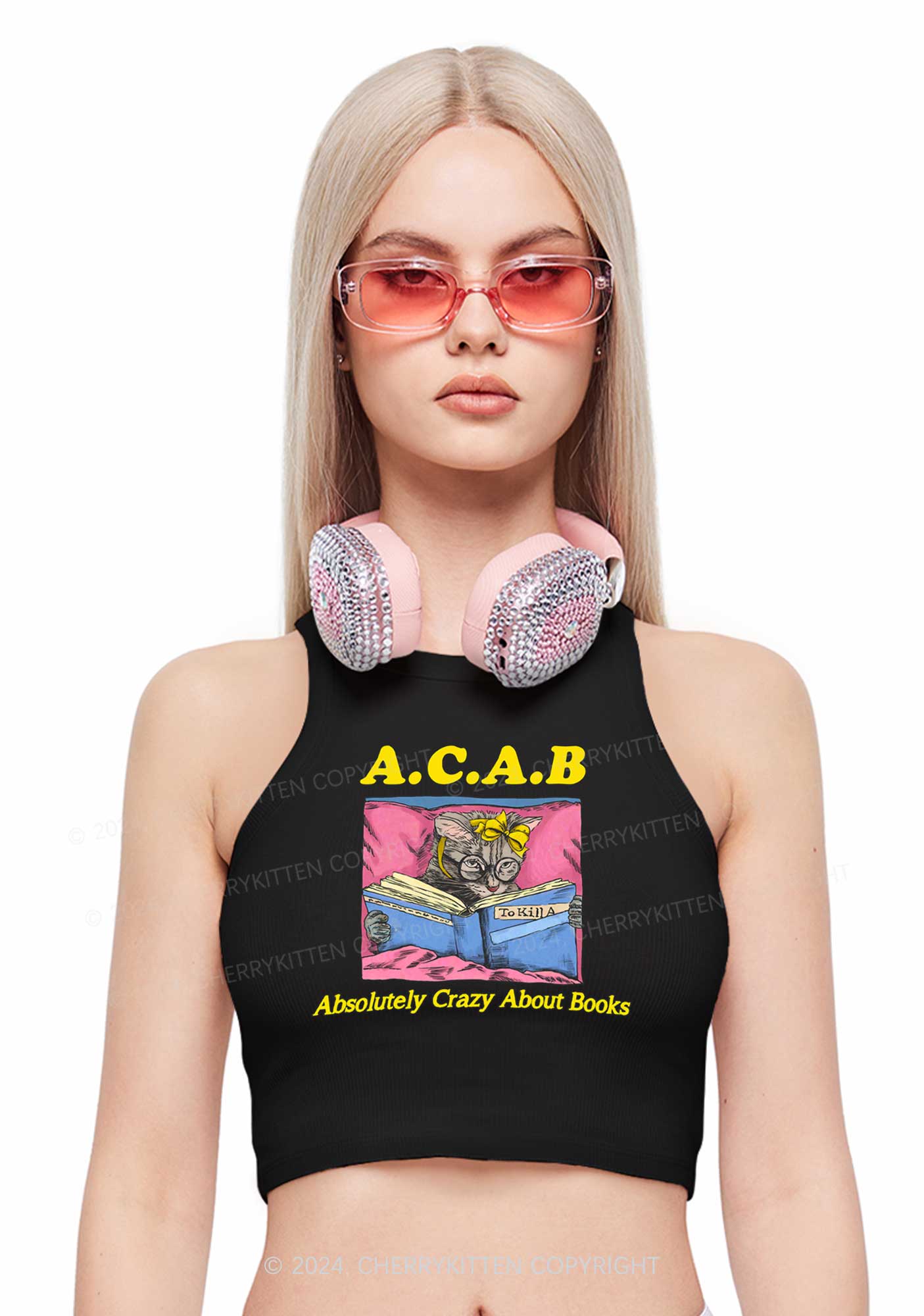 Crazy Books Y2K Crop Tank Top Cherrykitten