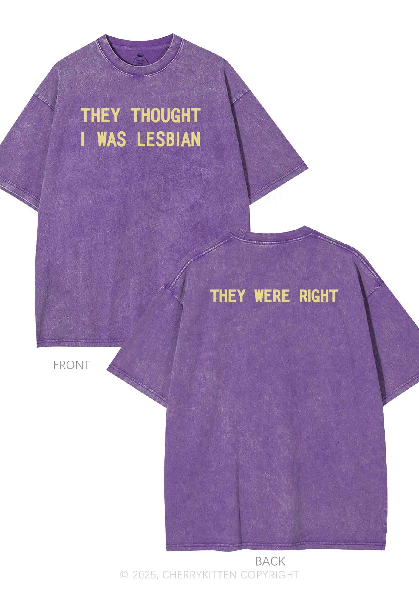 I Was Lesbian Two Sides Pride Y2K Shirts Washed Tee Cherrykitten