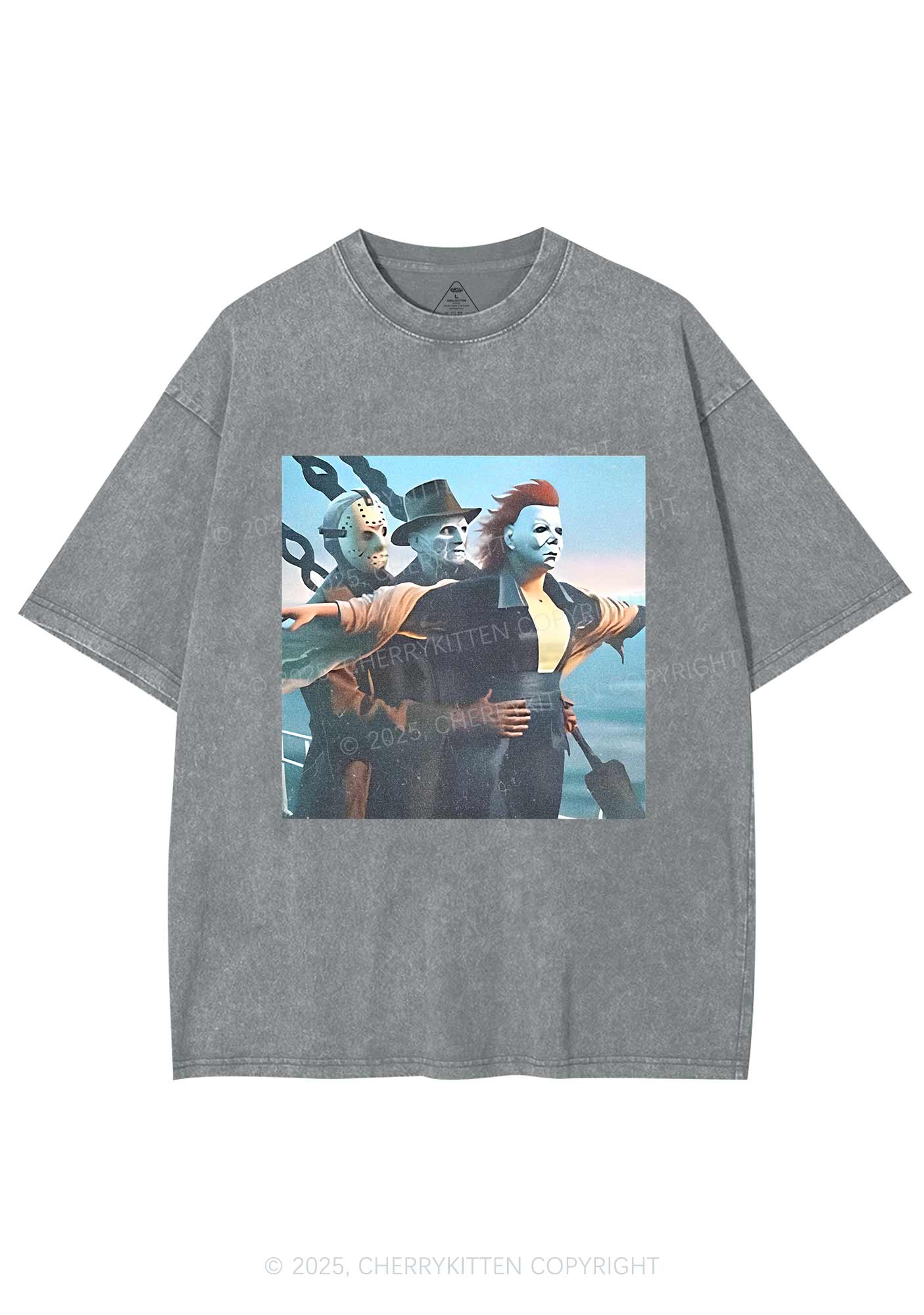 Halloween Horror Characters Y2K Washed Tee Cherrykitten