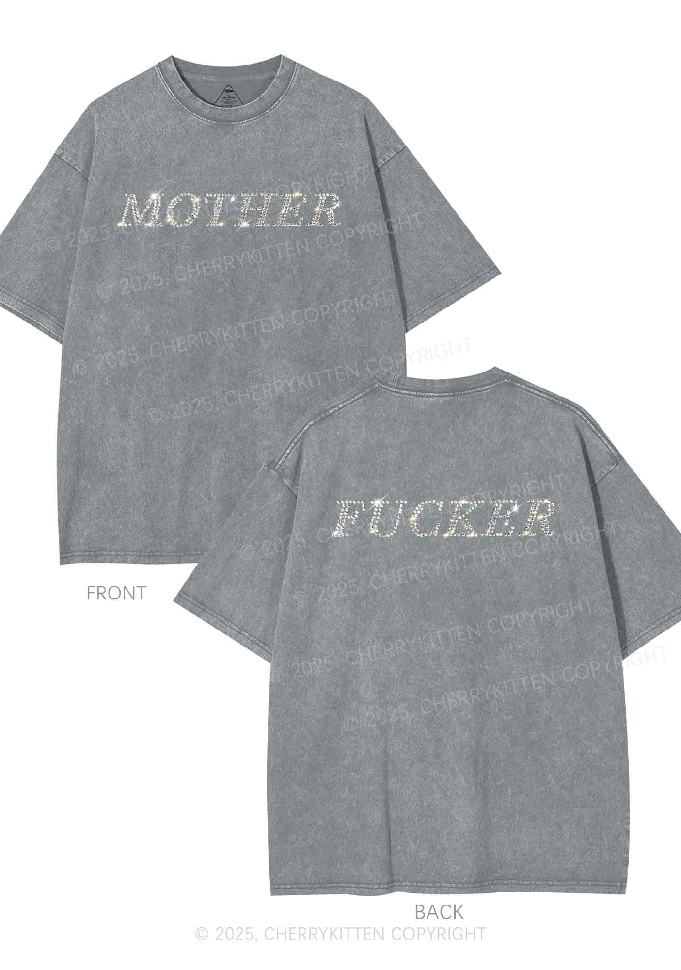 Rhinestone Motherfxcker Two Sides Y2K Shirts Washed Tee Cherrykitten