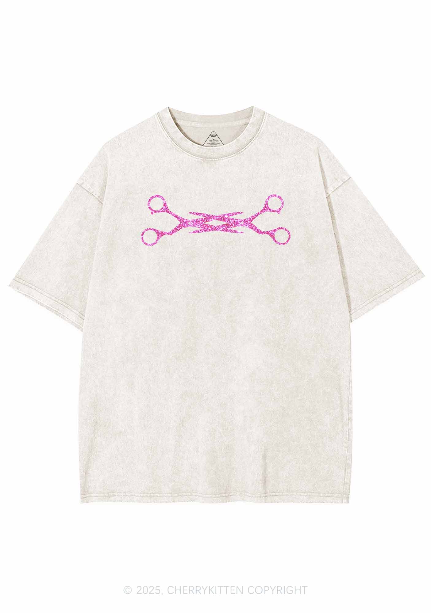 Glitter Pink Scissor Pride Y2K Shirts Washed Tee Cherrykitten