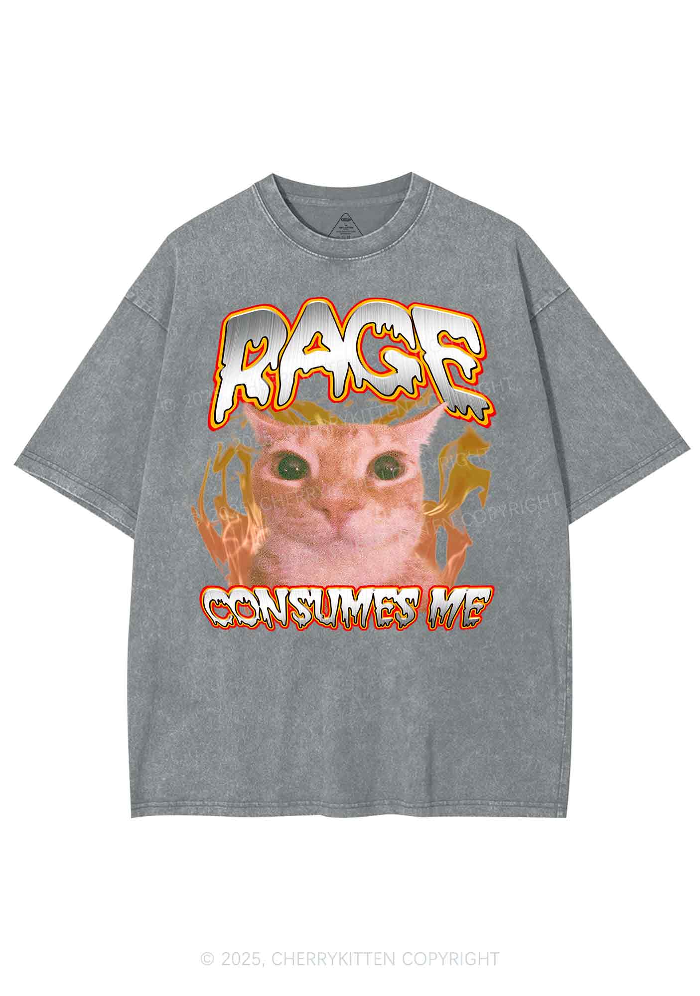 Rage Consumes Me Cat Y2K Shirts Washed Tee Cherrykitten