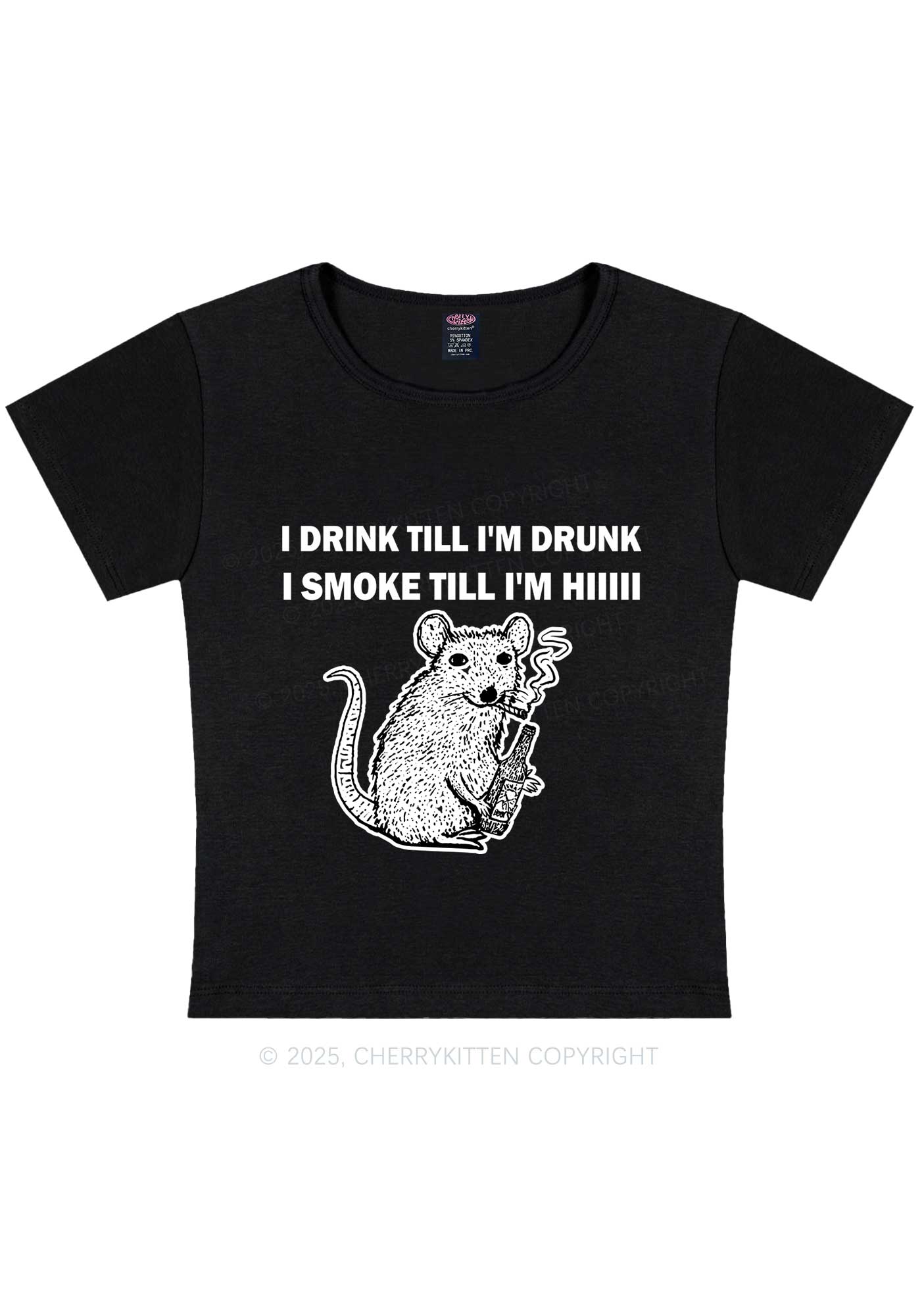 Drunk And Smoke Ratz Y2K Baby Tee Cherrykitten