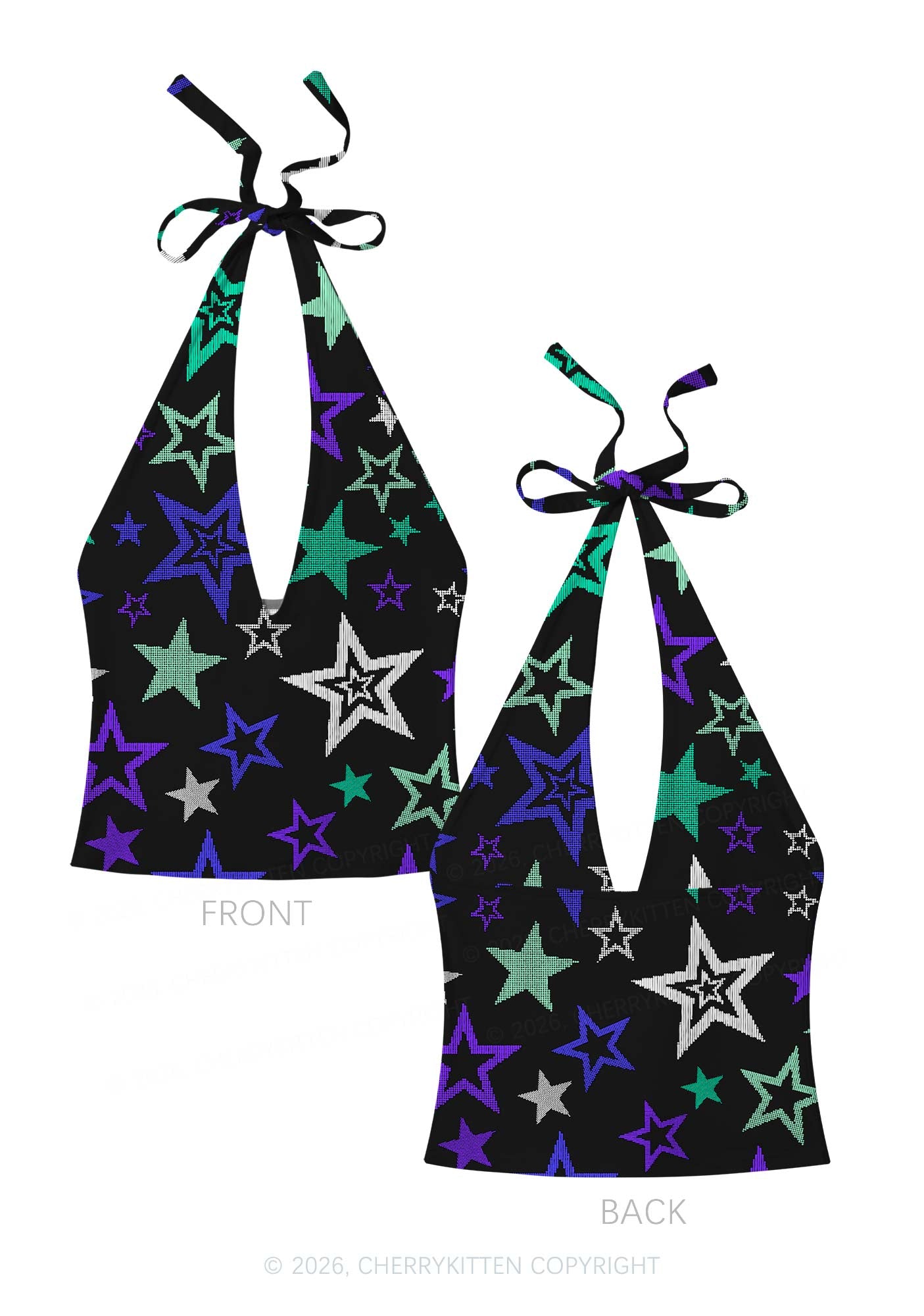 Gay Star Pride Y2K Print Halter Deep V Neck Cami Cherrykitten