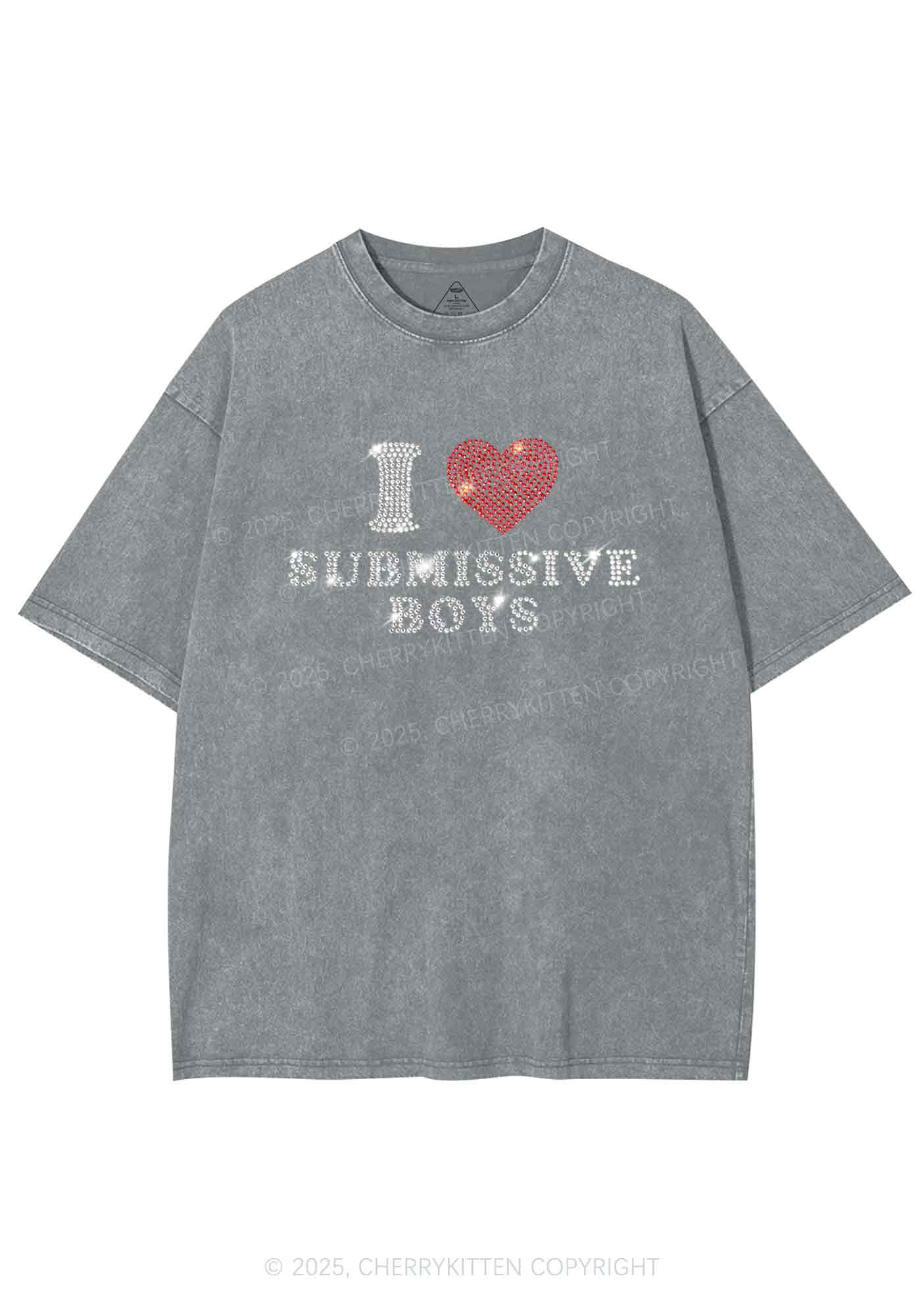 Rhinestone I Love S Boys Y2K Shirts Washed Tee Cherrykitten