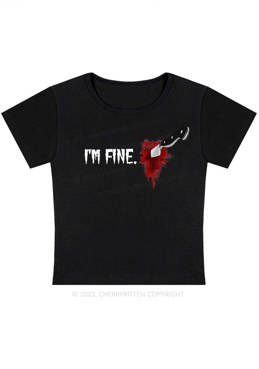 I'm Fine Horrible Bloodstains Halloween Y2K Baby Tee Cherrykitten